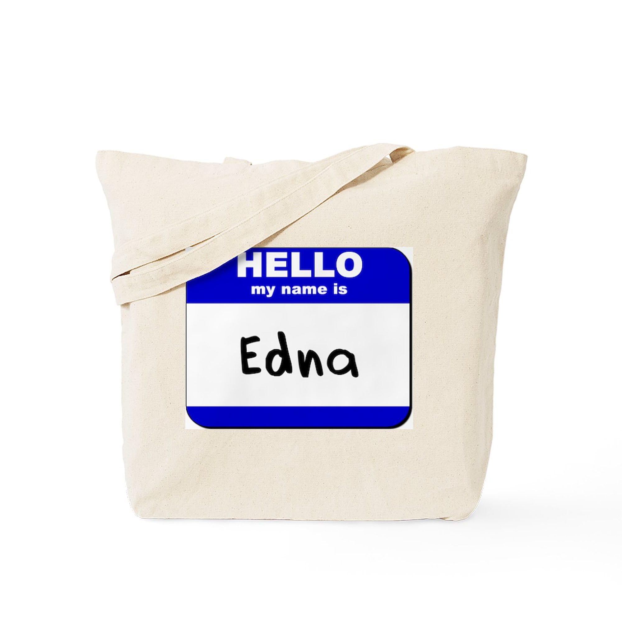 Hello My Name Is Edna Natural Canvas Tote Bag - Reusable Grocery Shopping Bag for Women, Eco-Friendly Beach Tote & Work Commute Bag