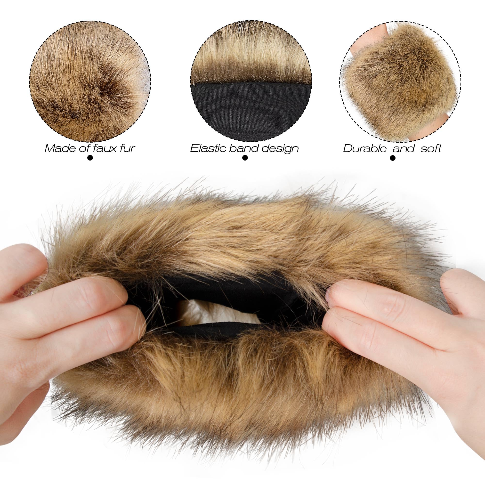Dikoaina Faux Fur Wrist Cuffs - Winter Furry Bands Fox Fur Wrist Warmer, Arm Warmer, Leg Warmer (1 Pair) - Cozy Accessories for Cold Weather, Fashion Statement, Perfect for Winter Outfits and Outdoor Activities