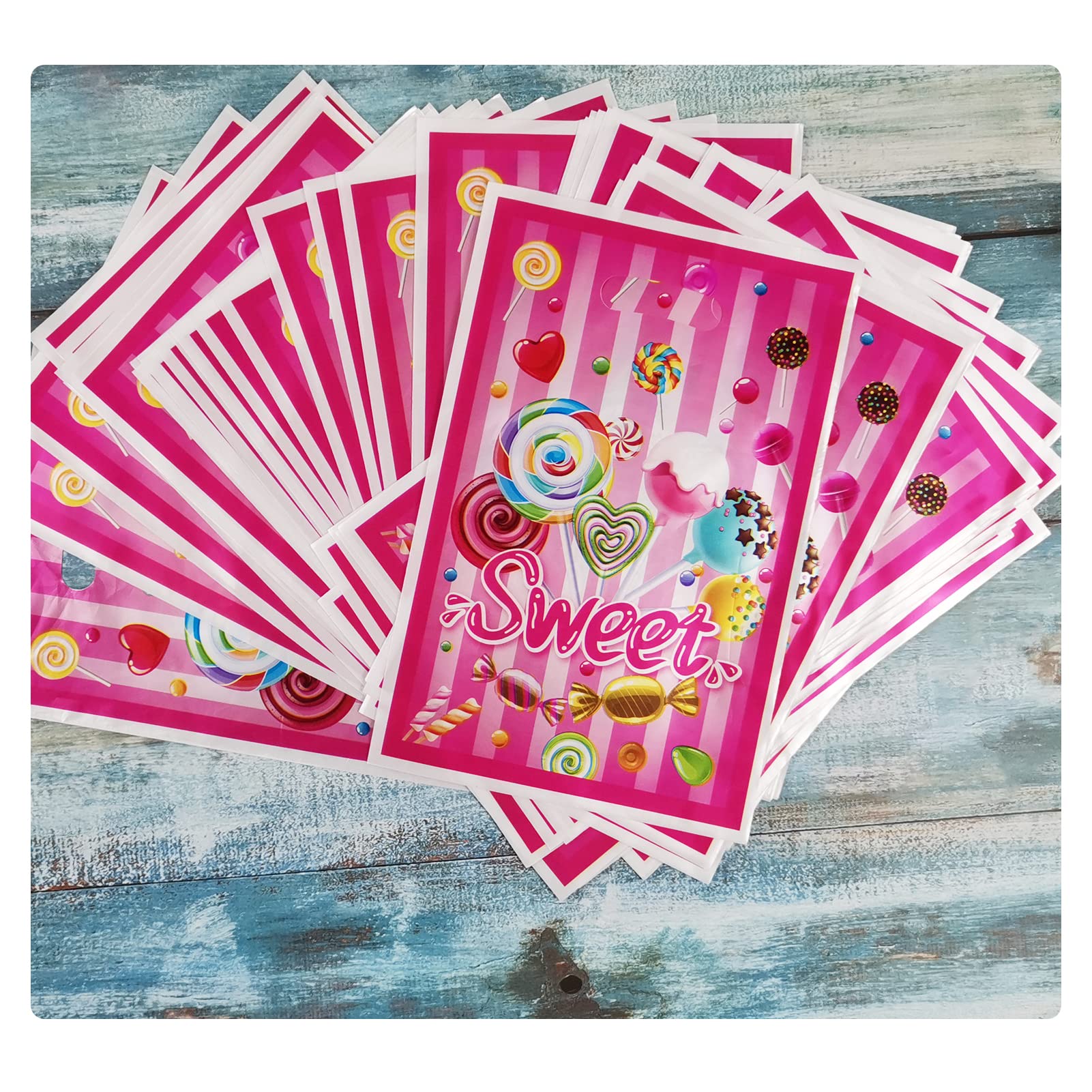 50 Pcs Candyland Goodie Gift Bags - Lollipop Treat Bags for Kids Birthday Party, Baby Shower & Wedding Favors - Sweet Candy Theme Party Supplies & Decorations - Perfect for Halloween, Christmas & School Events