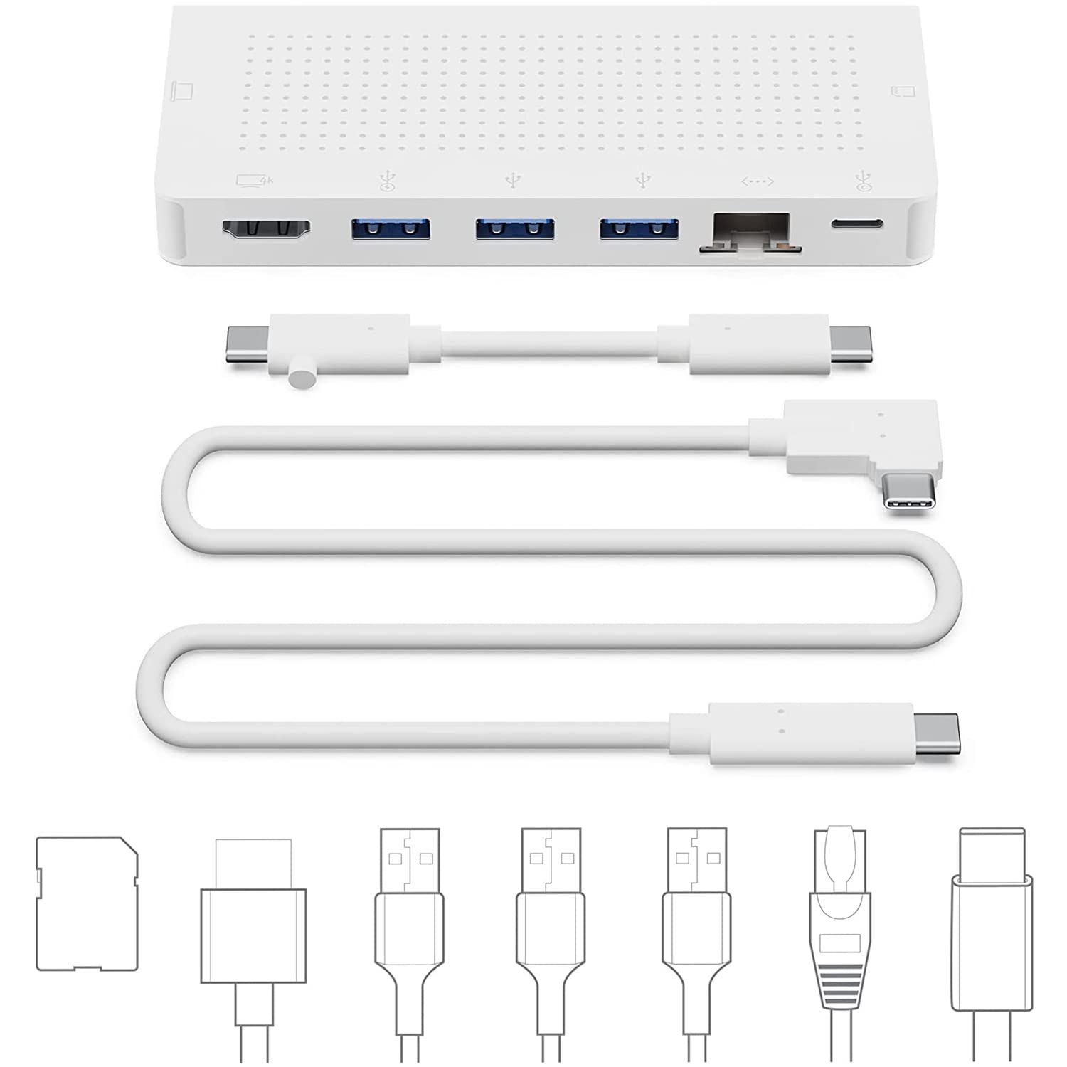 Twelve South StayGo USB-C Hub - 9-in-1 Adapter for MacBook Pro/Air, iPad Pro, Windows Laptops - 4K HDMI, USB 3.0, SD Card Reader, 100W PD Charging - Includes 1M Desktop Cable & Travel Cable - Perfect for Home Office, Business Travel & Remote Work (White)