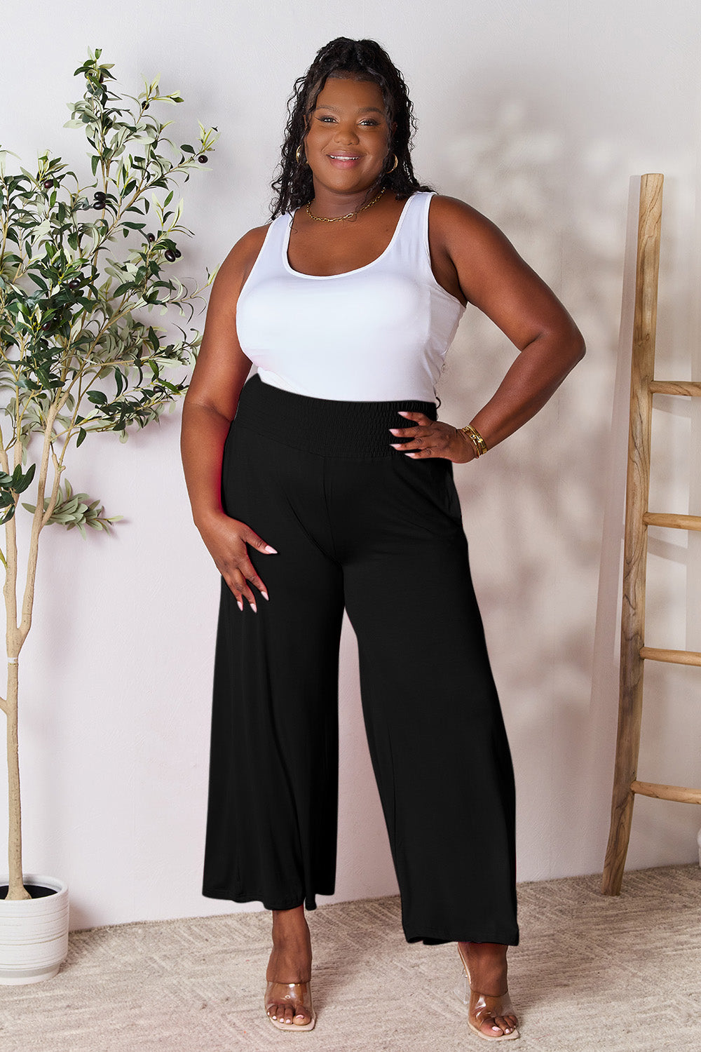 Full Size Wide Waistband Wide Leg Resort Pants for Women - Comfortable Vacation & Beach Wear for Summer Travel