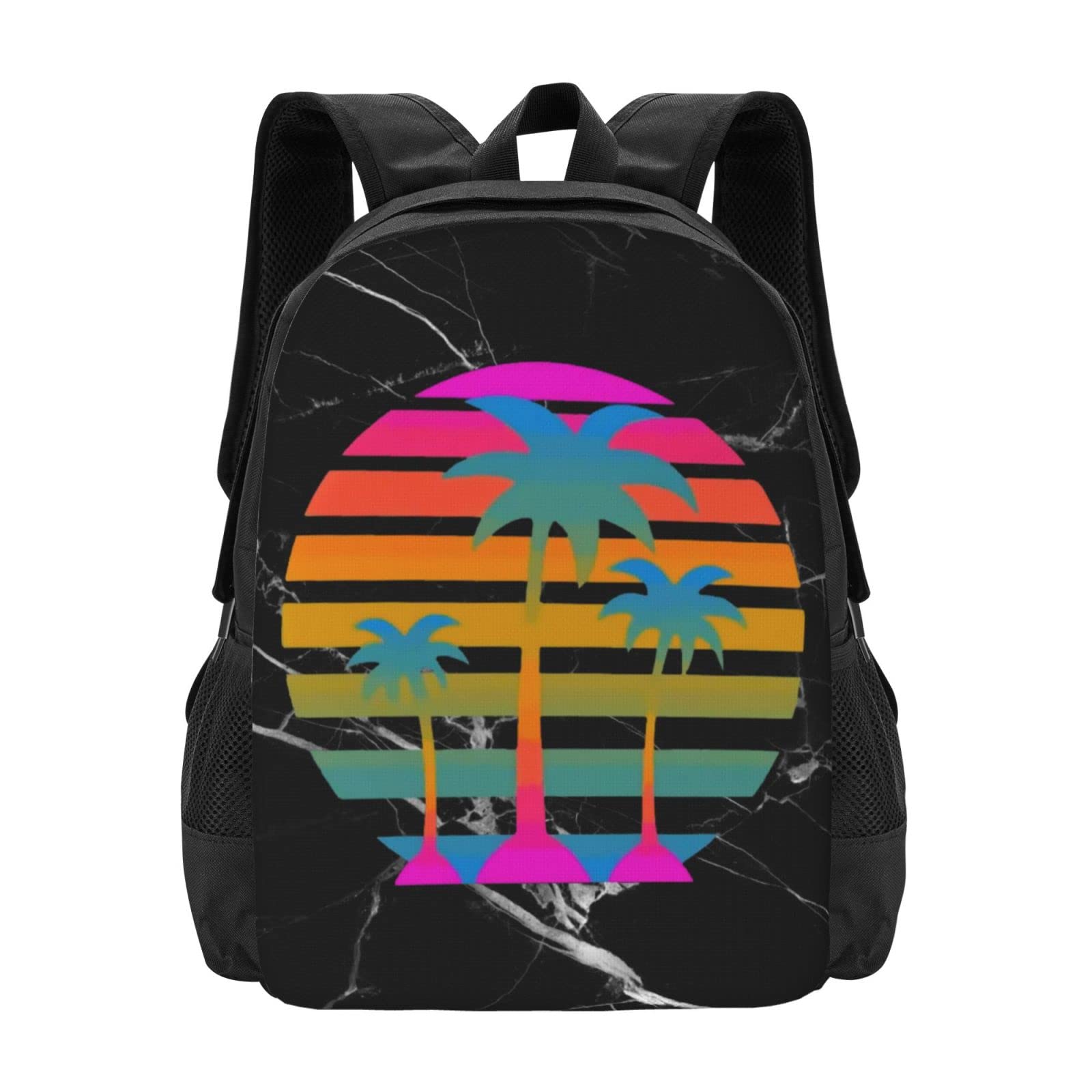 Ruento Palm Tree Sunset Backpack - 15.6 Inch Laptop Backpack for School, Gym & Travel, Durable Black Daypack for Teens, Boys & Girls - Perfect for College, Work, Outdoor Adventures & Daily Commute