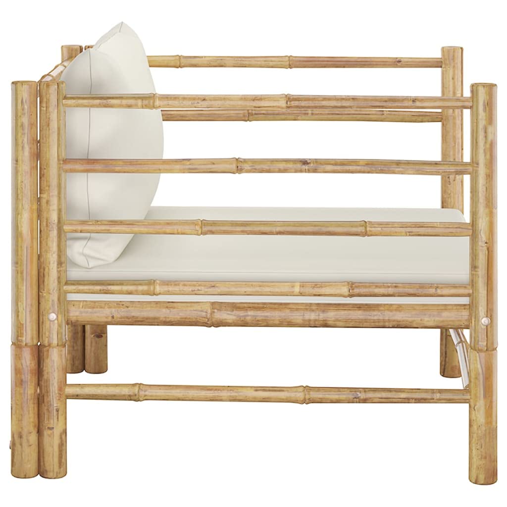CHARMMA Patio Sofa with Cream White Cushions & Bamboo Frame - Outdoor Garden Furniture for Backyard, Poolside & Balcony Relaxation