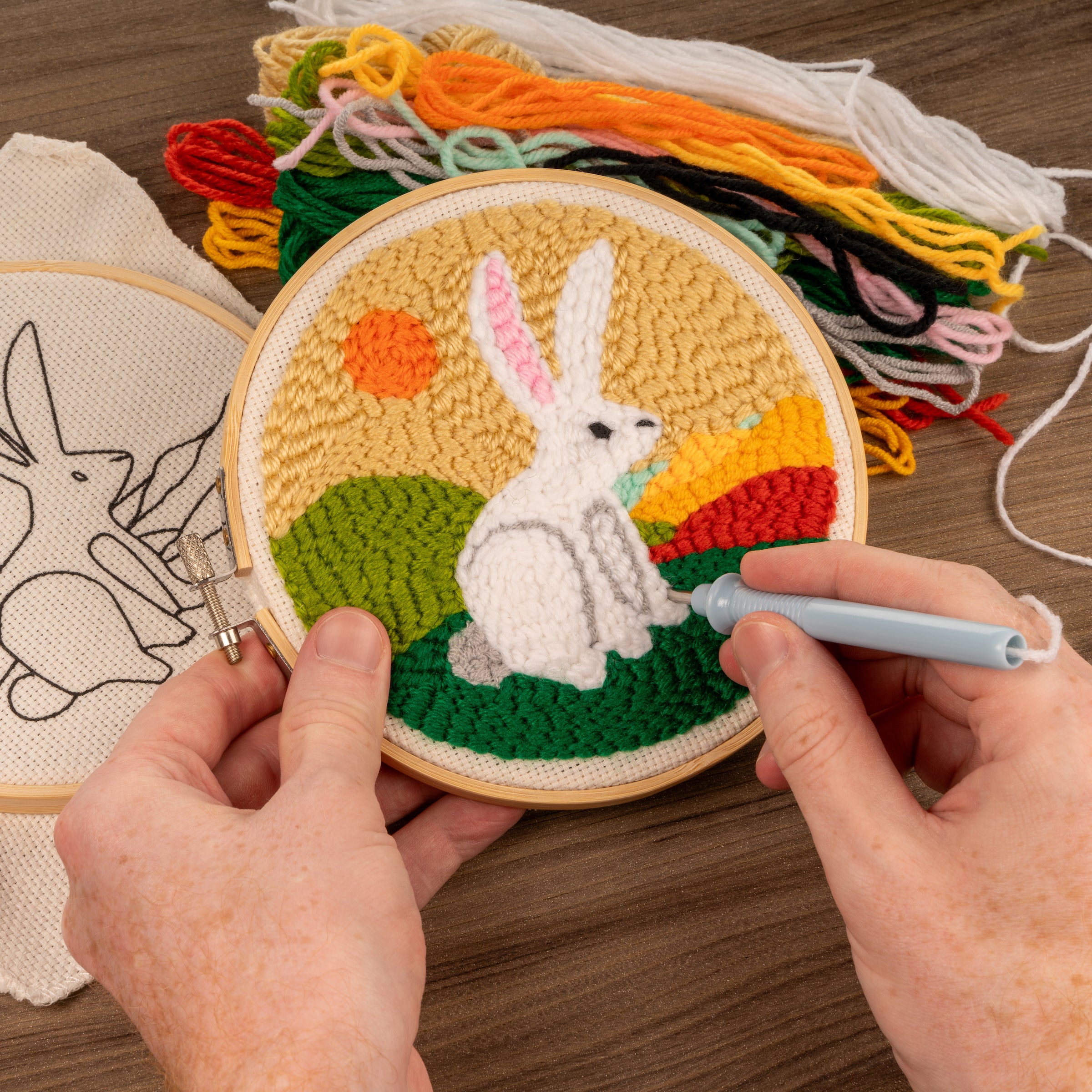 Hare Punch Needle Kit for DIY Embroidery and Rug Making - Complete Starter Set with Needles, Hoop, and Yarn - Perfect for Home Decor, Wall Art, and Craft Projects