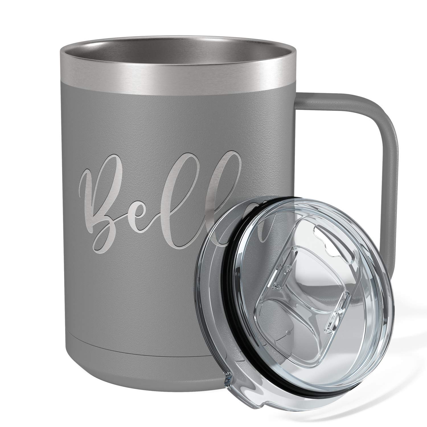 Custom Engraved 15oz Stainless Steel Vacuum Insulated Coffee Mug - Personalized Matte Slate Finish with Handle, Perfect Gift for Office, Home & Travel