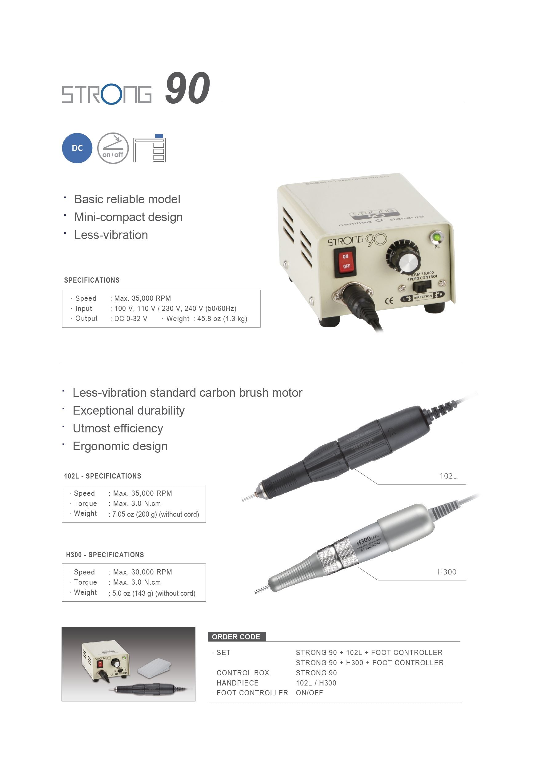 Saeshin Strong 90 + H300 Slim Professional Nail Drill Set - 30,000 RPM High Speed Manicure Pedicure Machine for Salon & Home Use - Perfect for Acrylic Nails, Gel Polish Removal & Nail Art Design