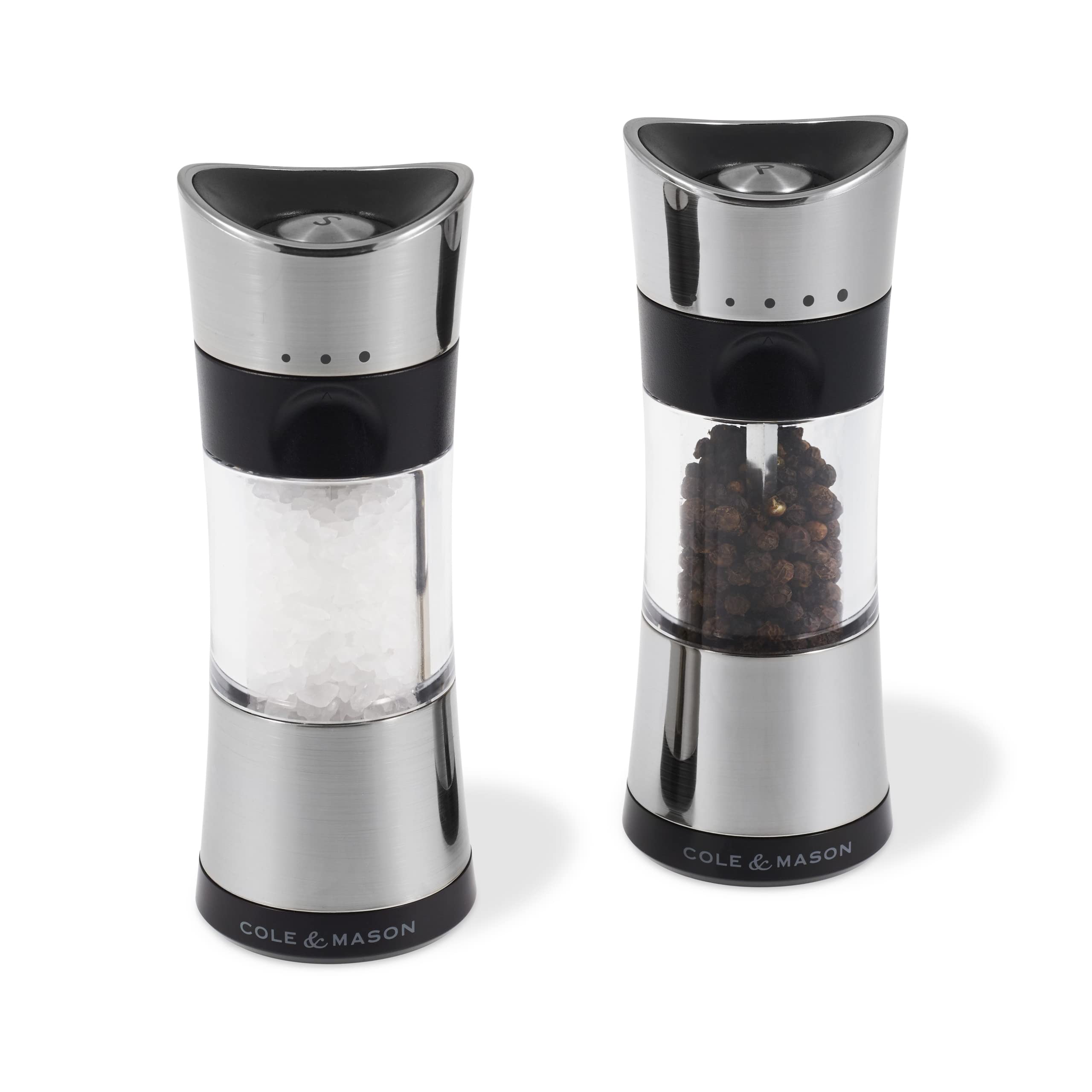 Cole & Mason 6-inch Horsham Salt & Pepper Mill Gift Set - Adjustable Refillable Chrome Spice Grinders with Precision Settings - Perfect for Kitchen, Dining Table & Gourmet Cooking Gifts