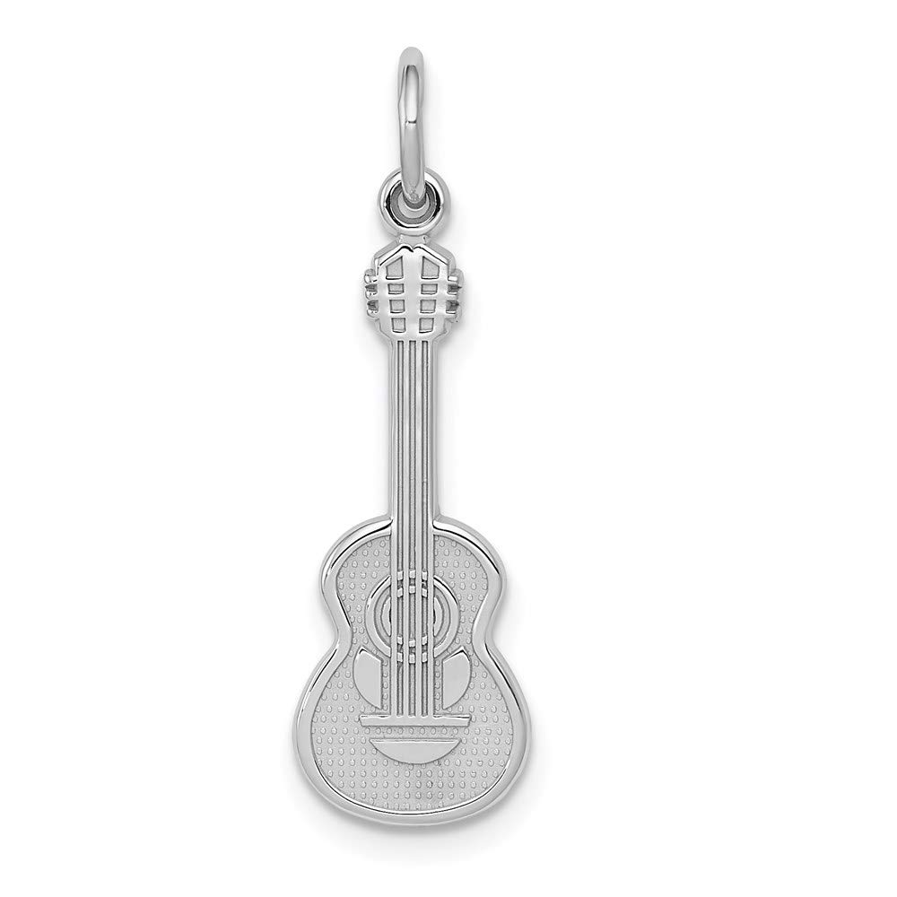 14k White Gold Vertical Classical Guitar Charm - Elegant Black Bow Pendant for Necklace, Perfect Gift for Musicians & Music Lovers (Ideal for Concerts, Birthdays & Special Occasions)
