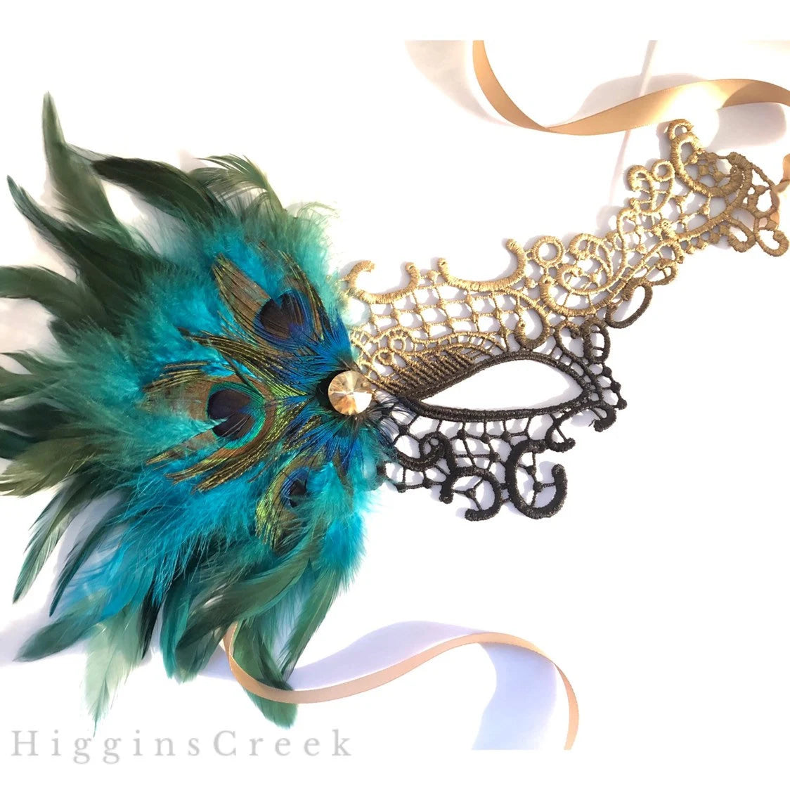 Phantom Lace Mask - Elegant Gold & Black Peacock Design for Halloween, Cosplay, and Masquerade Parties | Premium Fashion Accessory