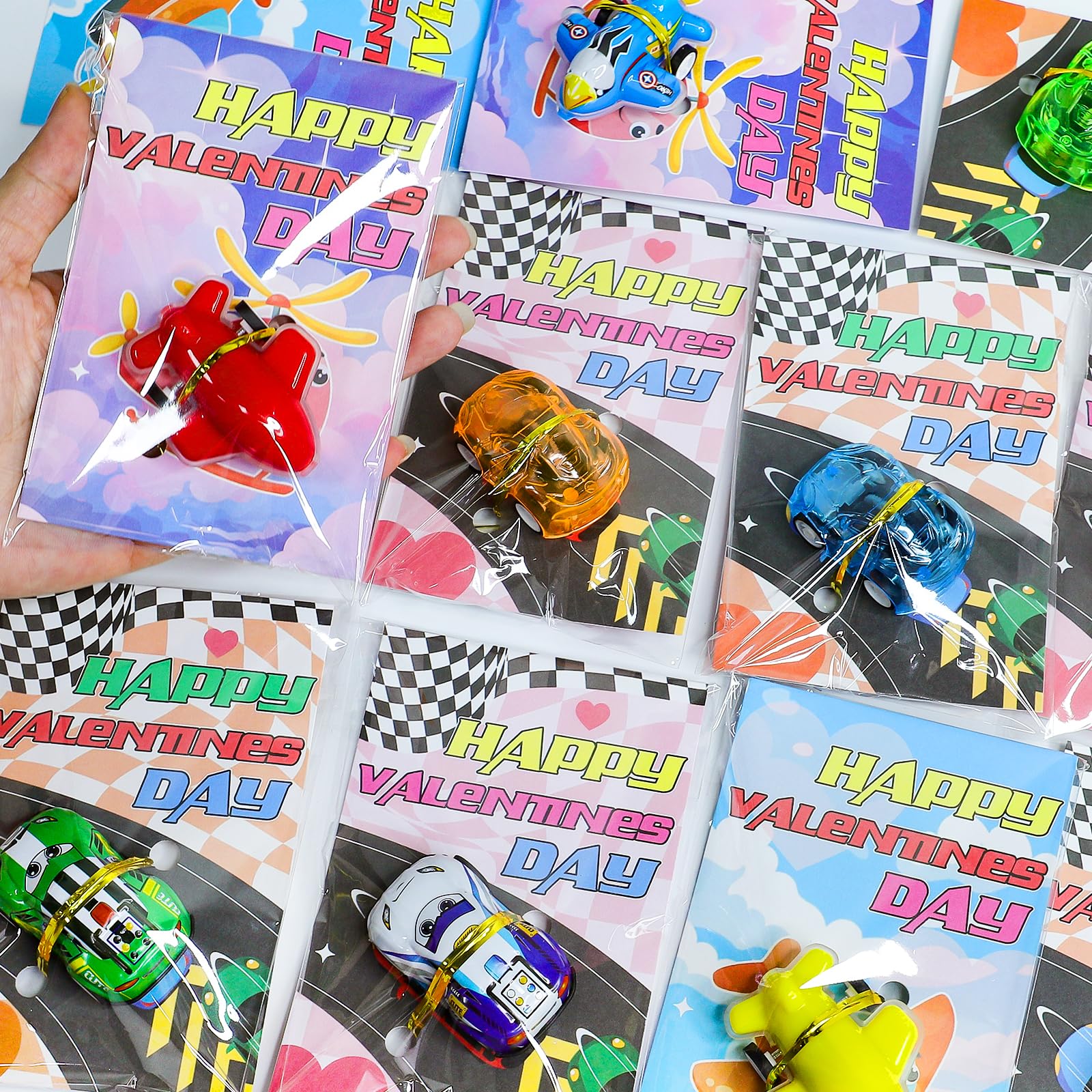 AMENON 28 Pack Valentine's Day Gifts for Kids - Valentine Cards with Pull Back Toy Cars - Classroom Party Favors, School Exchange Gifts & Birthday Goodie Bags