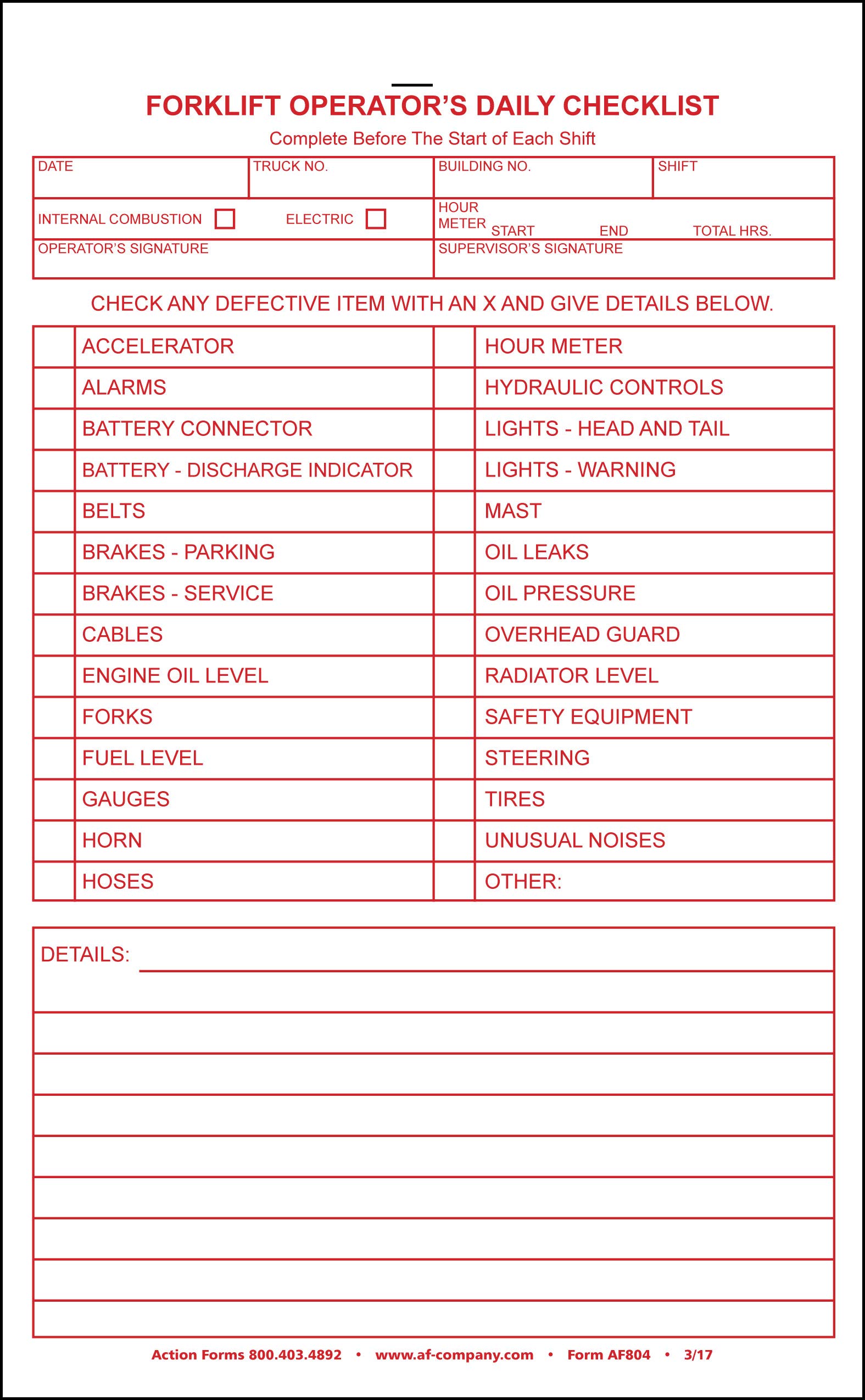 Forklift Operator Safety Checklist - 2 Copy Duplicate (30 Books) - Warehouse Equipment Inspection & Daily Maintenance Log for Forklift Drivers