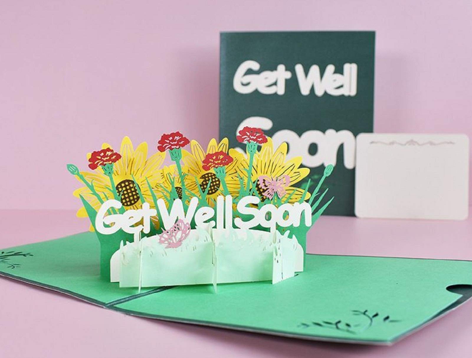 Sympathy & Get Well Soon Cards with Envelopes - Pop-Up Flower Greeting Cards for Encouragement, Thinking of You & Take Care Messages - 5