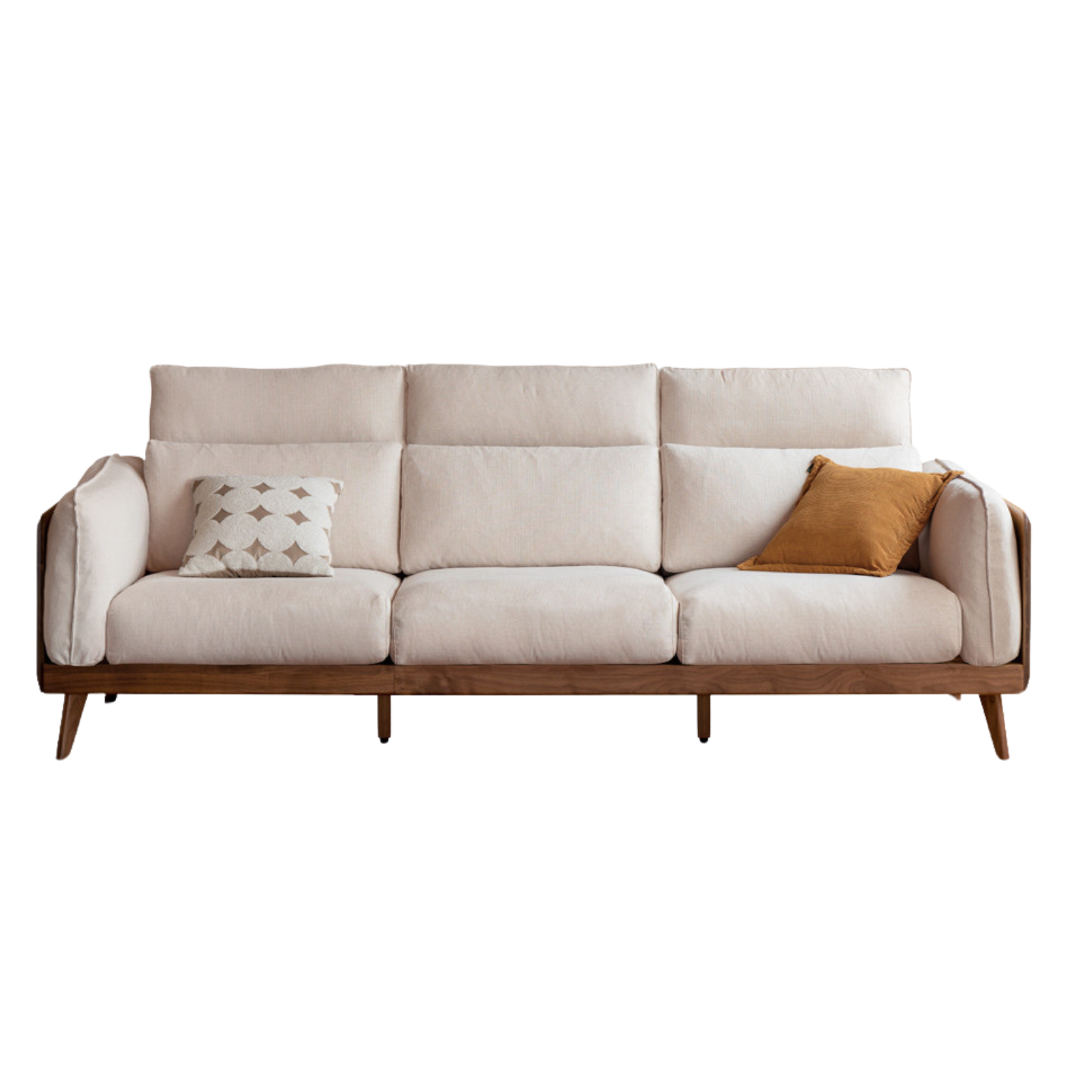 90.9х42.5х33.4 inch / 231х108х85сm / pear white color / Black Walnut fabric small three-person seat