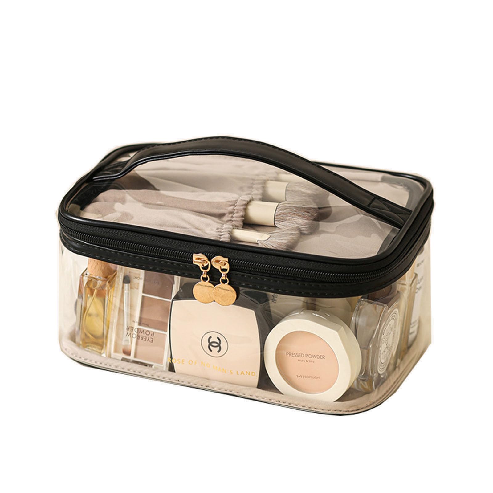 Clear PVC Cosmetic Makeup Bag with Zipper - Waterproof Travel Toiletry Organizer for Airport, Airline & Vacation - Portable Luggage Pouch (Black) | Perfect for TSA Compliance, Gym Essentials & Daily Beauty Storage