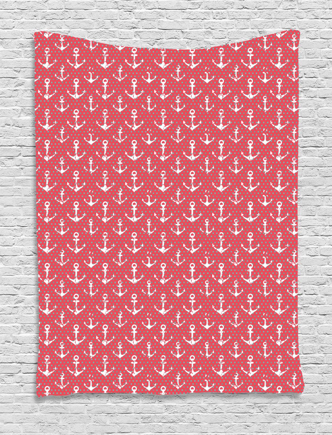 Ambesonne Nautical Tapestry - Grunge Anchor with Polka Dots Wall Hanging Decor, 40x60 Inches, Coral & Dark Seafoam - Perfect for Bedroom, Living Room, Dorm, and Beach House Decor