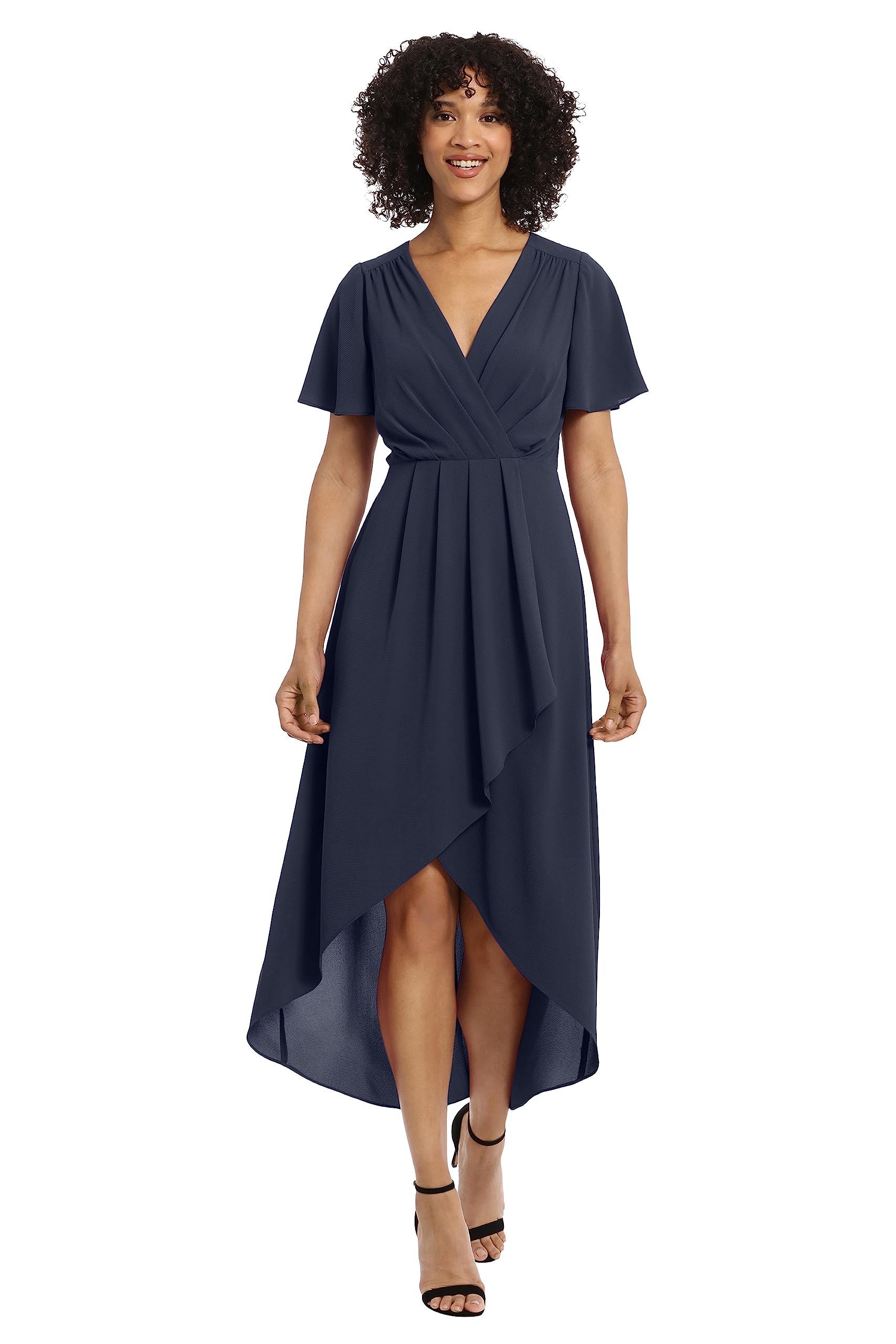 Maggy London Women's Faux Wrap High-Low Pleated Dress for Wedding Guest, Cocktail Party & Special Occasions | Elegant Evening Wear & Date Night Outfit