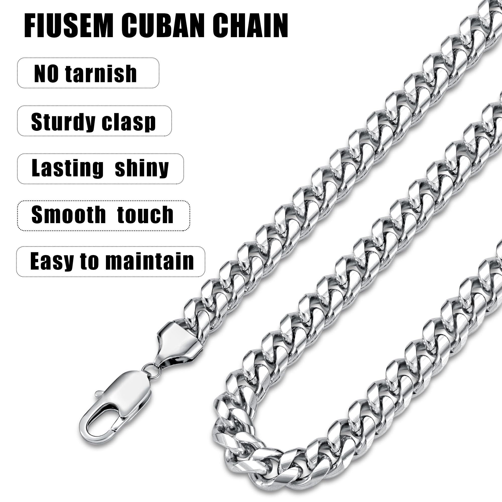 Fiusem Stainless Steel Cuban Link Chain for Men & Women - Silver Tone Necklace in 4mm, 5mm, 6mm, 8mm Widths | Durable Unisex Jewelry for Everyday Wear, Parties & Gifts