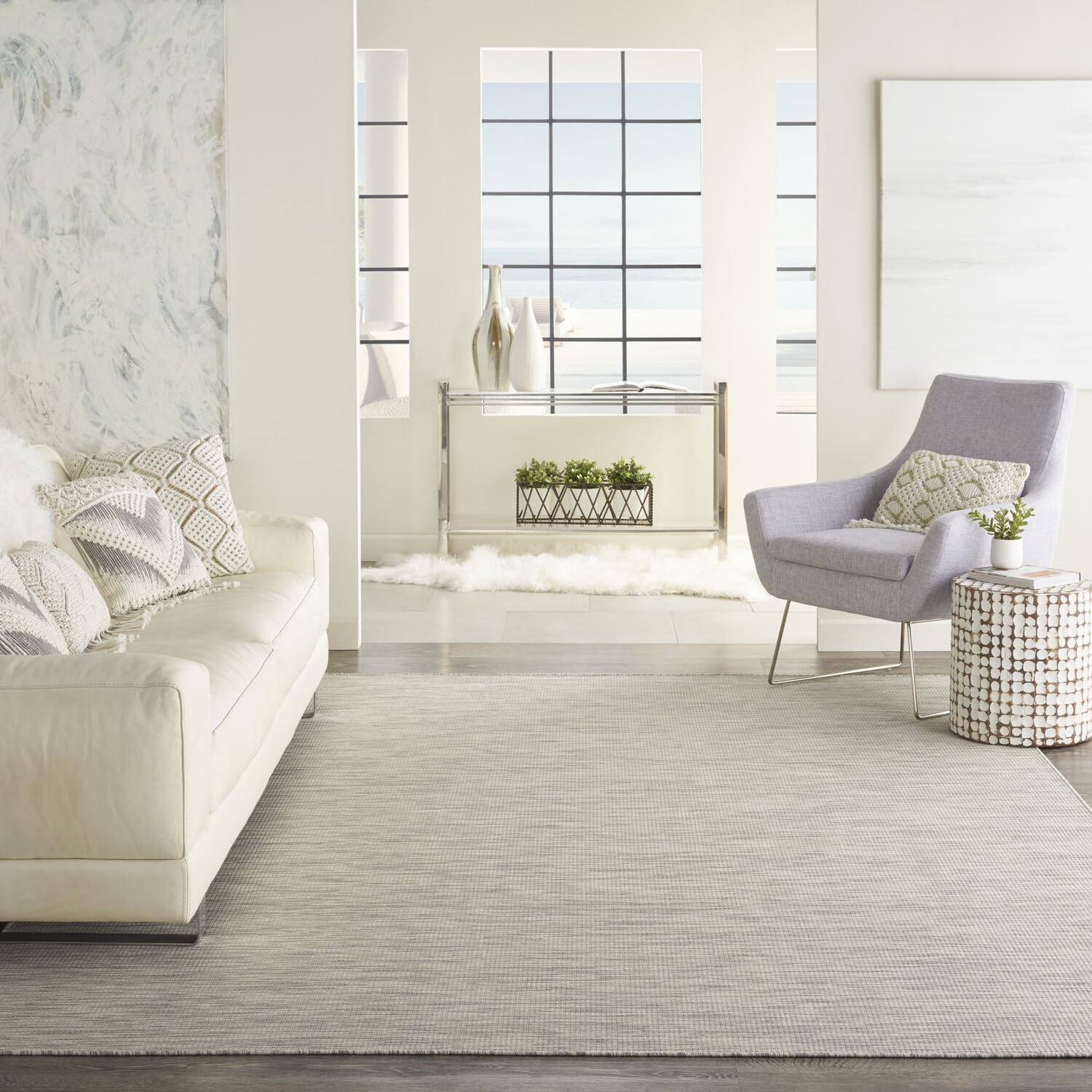 Nourison Positano 10' x 14' Indoor/Outdoor Area Rug - Light Grey, Easy to Clean, Non-Shedding | Perfect for Bedroom, Living Room, Dining Room, Backyard, Deck & Patio | Durable & Stylish Home Decor