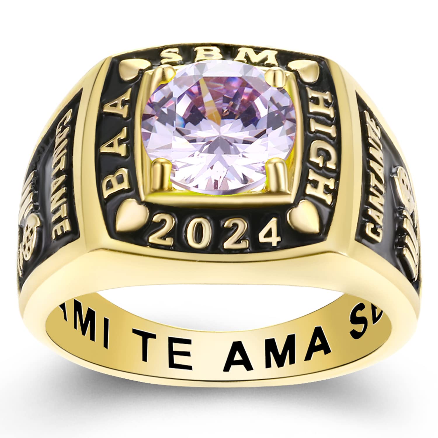 Custom Personalized Men's Class Rings with Cubic Zirconia & Birthstone - Sterling Silver High School Rings Size 5-15 - Perfect for Graduation Gifts, Alumni Reunions & School Spirit Jewelry
