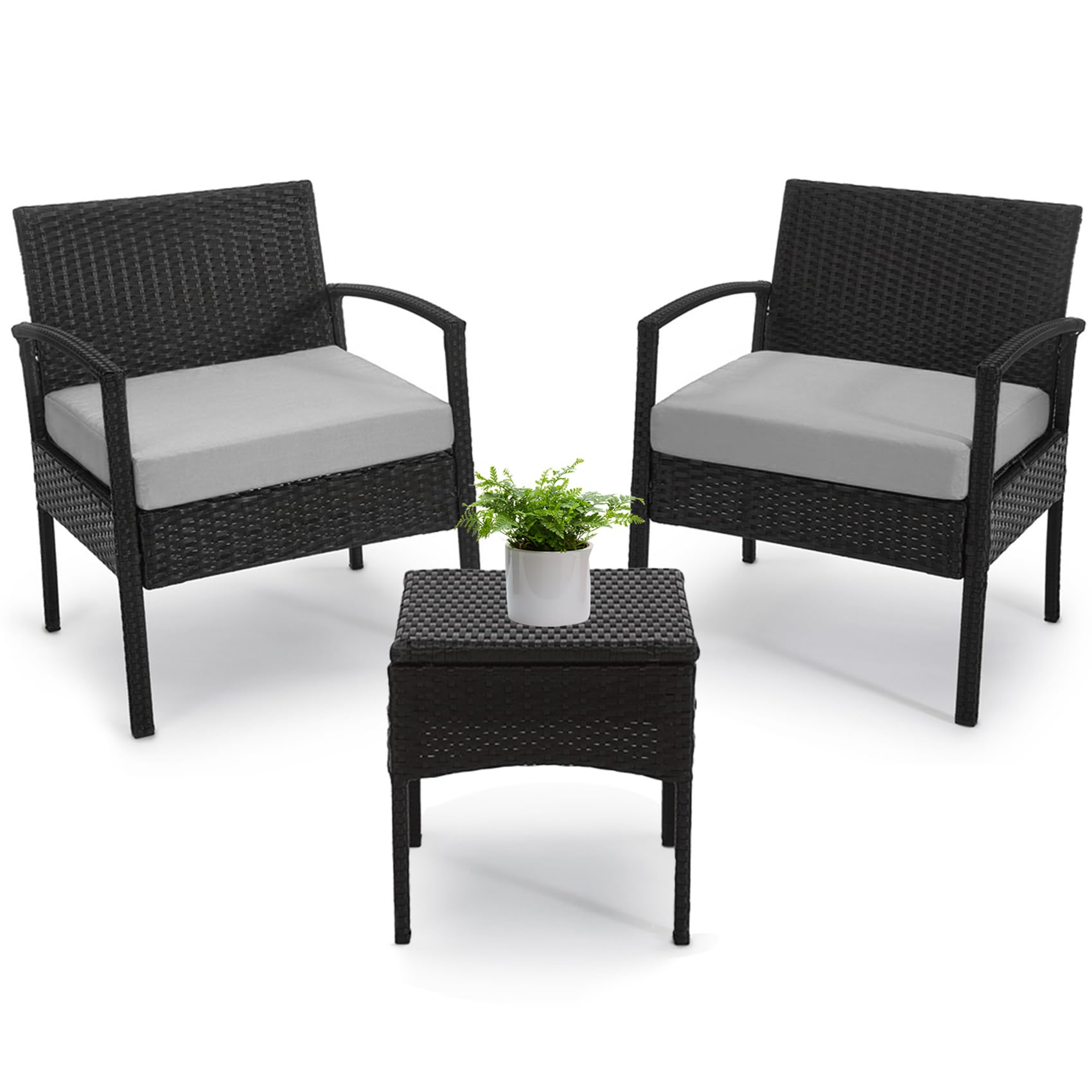 PROHIKER 3-Piece Patio Rattan Chair Set, Outdoor Wicker Conversation Furniture for Garden, Porch, Balcony & Yard - Gray - Perfect for Relaxing, Entertaining & Outdoor Dining
