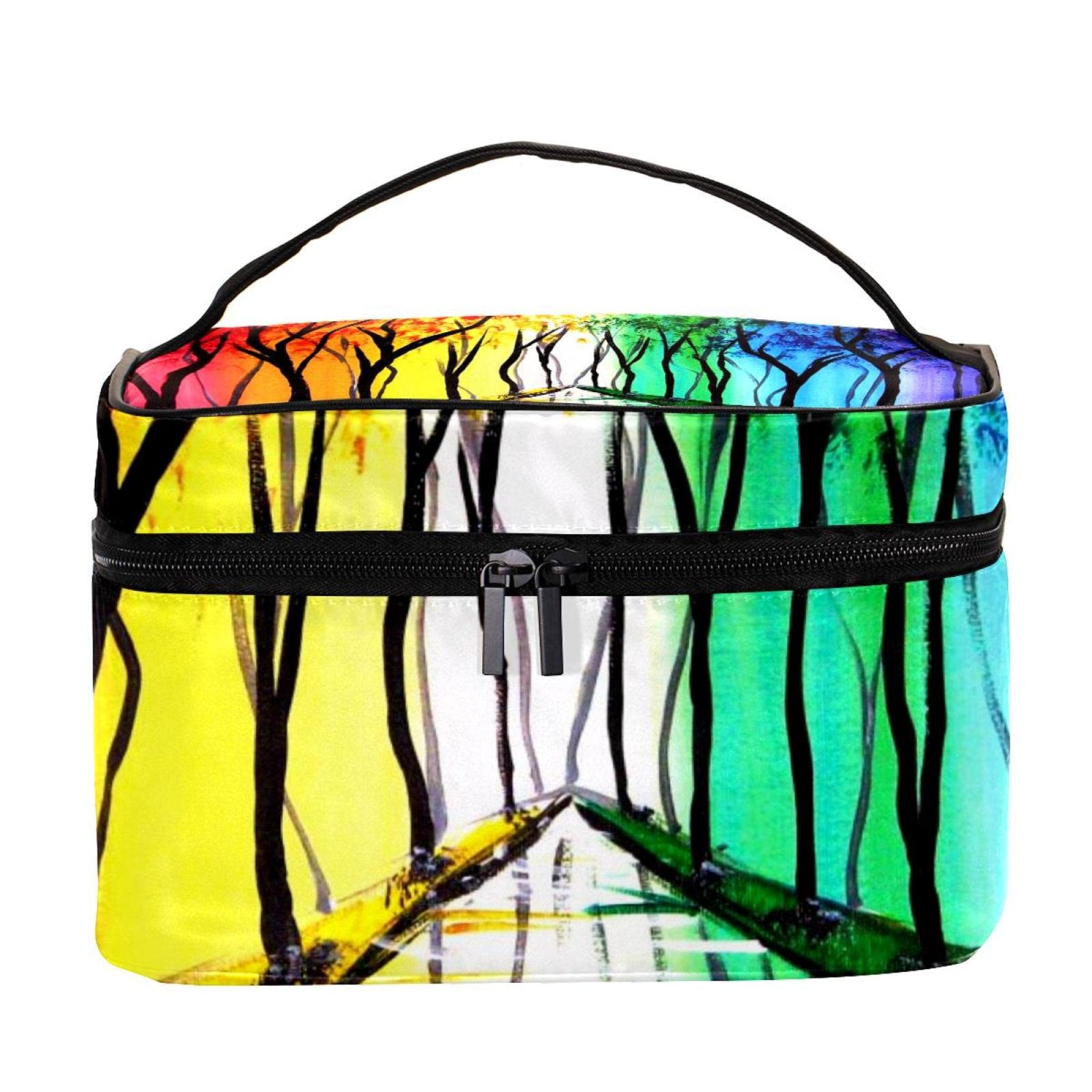 Rainbow Color Tree Pattern Large Travel Makeup Bag - Waterproof Cosmetic Organizer Case with Zipper for Women & Girls | Perfect for Vacation, Gym, Beach Trips & Daily Use