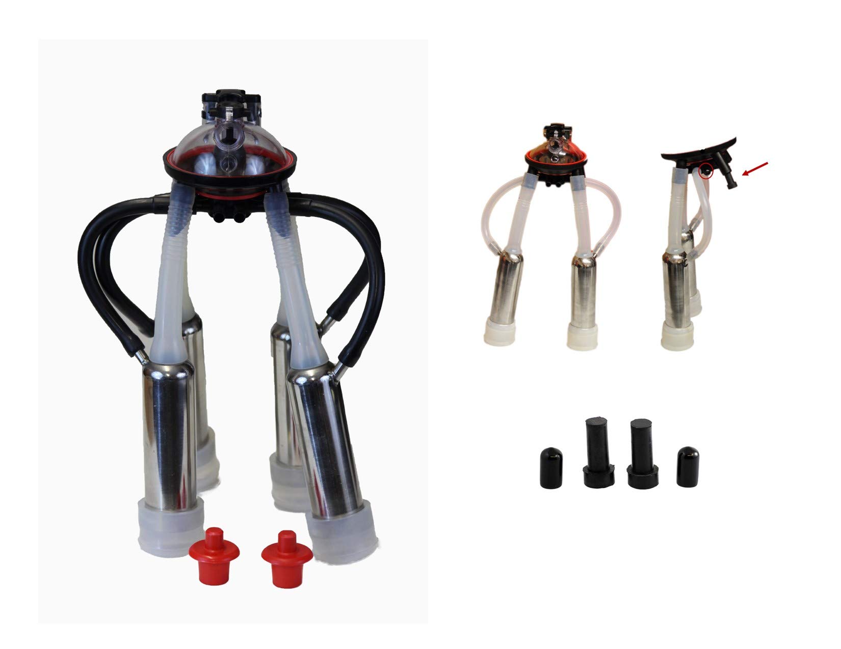 Melasty Complete Cow Milking Kit - 240cc Milking Claw with 4 Silicone Liners, 4 Stainless Steel Shells, 4 Air Tubes & Accessories for Efficient Dairy Farming | Perfect for Small Farms, Homesteads & Goat Milking