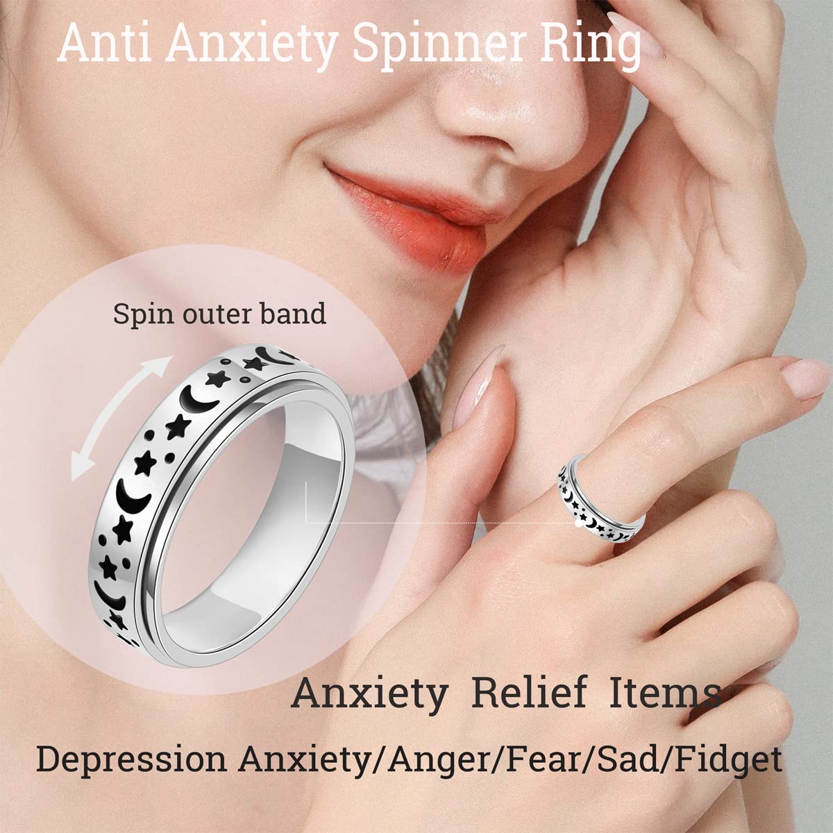 Stress Relief Fidget Spinner Ring for Adults - Anxiety Relief Toys for Women & Men, Spinner Sensory Ring for ADHD, OCD, Autism - Perfect for Office, Travel & Daily Anxiety Management