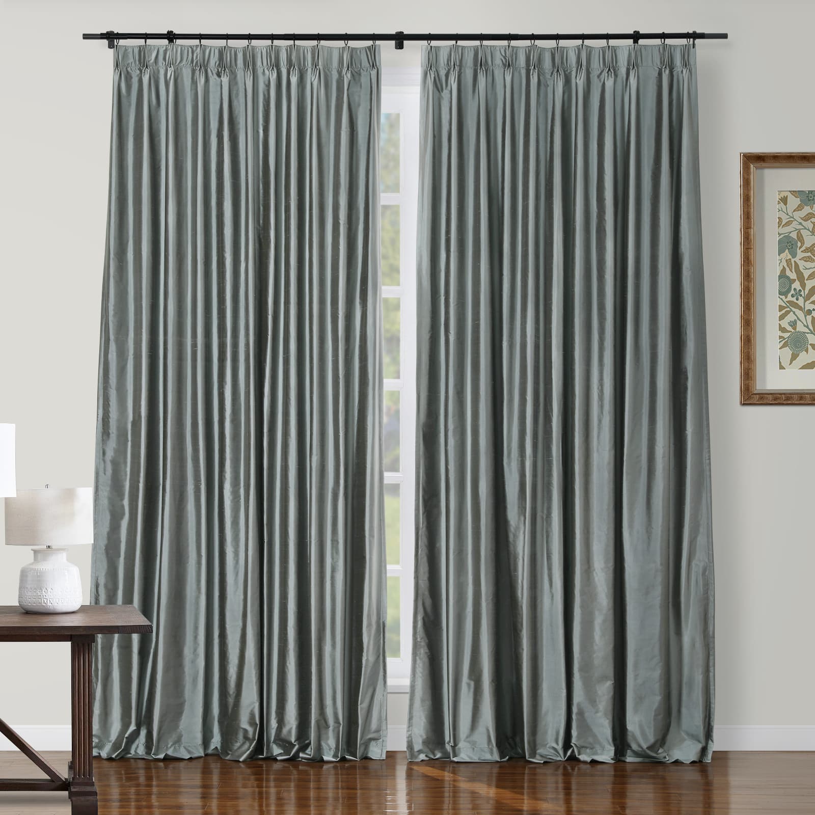 Selman Dupioni Silk Drapery Pleated Curtains - Elegant Window Treatments for Living Room & Bedroom