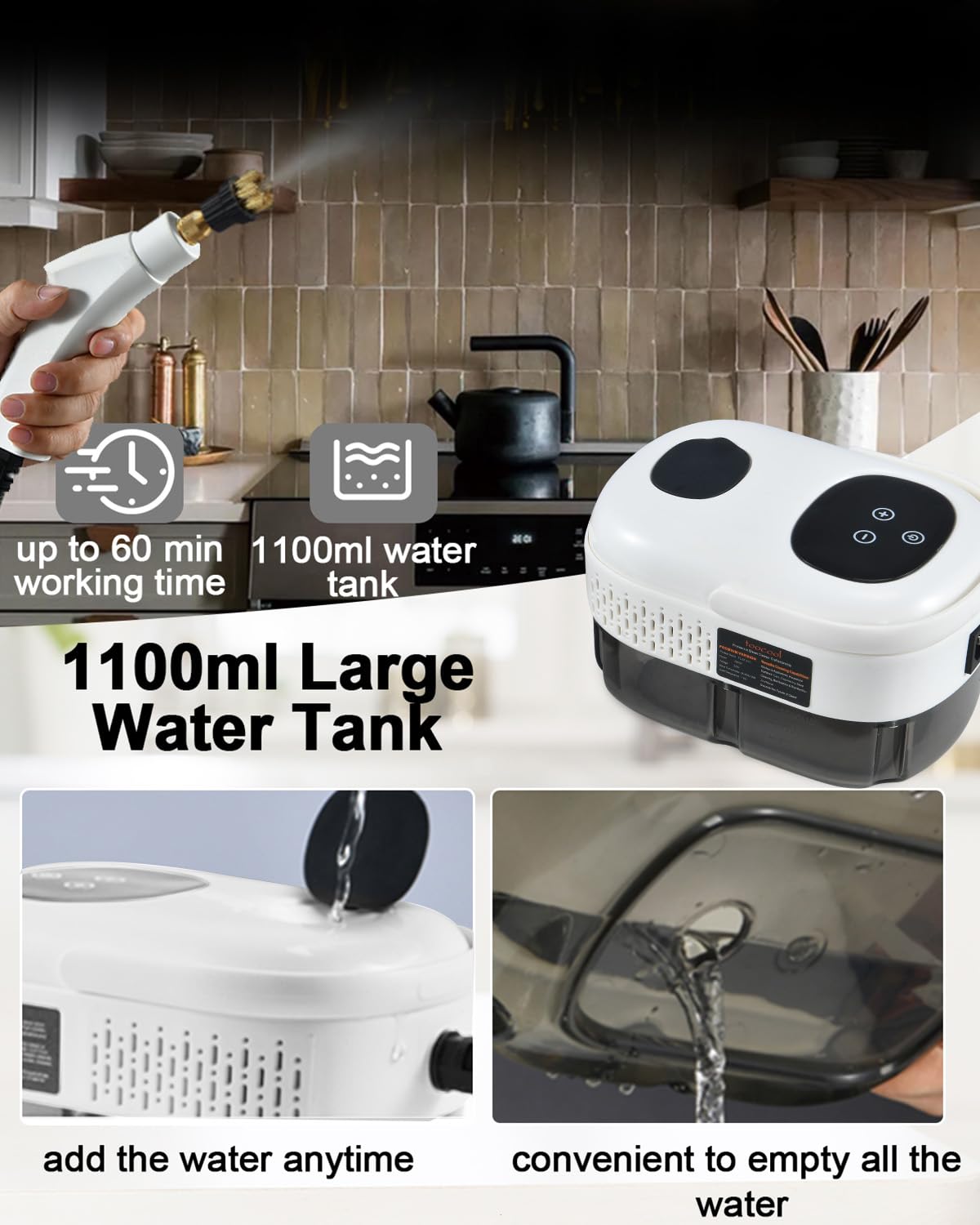 2500W Handheld Steam Cleaner - High Pressure Portable Steamer for Home, Car, Couch & Furniture - 10 Second Fast Heating - White | Perfect for Deep Cleaning Floors, Upholstery, Kitchen & Bathroom Surfaces