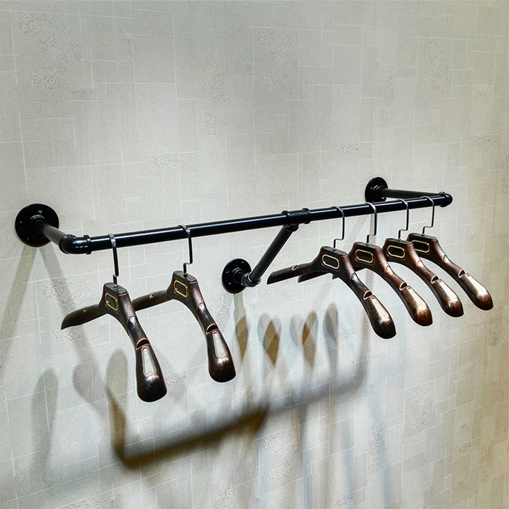 FURVOKIA Industrial Retro Wall Mounted Pipe Shelf - Black Metal Towel Rack & Clothing Rod (24
