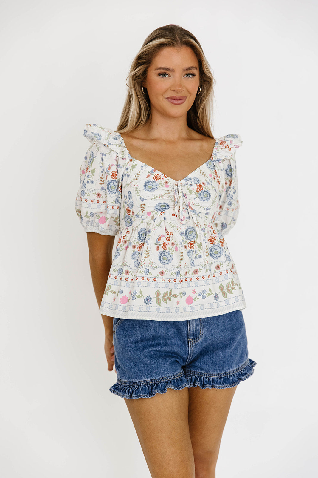 Kalani Ruffled Hem Denim Shorts for Women - Stylish High Waist Distressed Jeans Shorts for Summer, Casual Outfits & Beach Wear