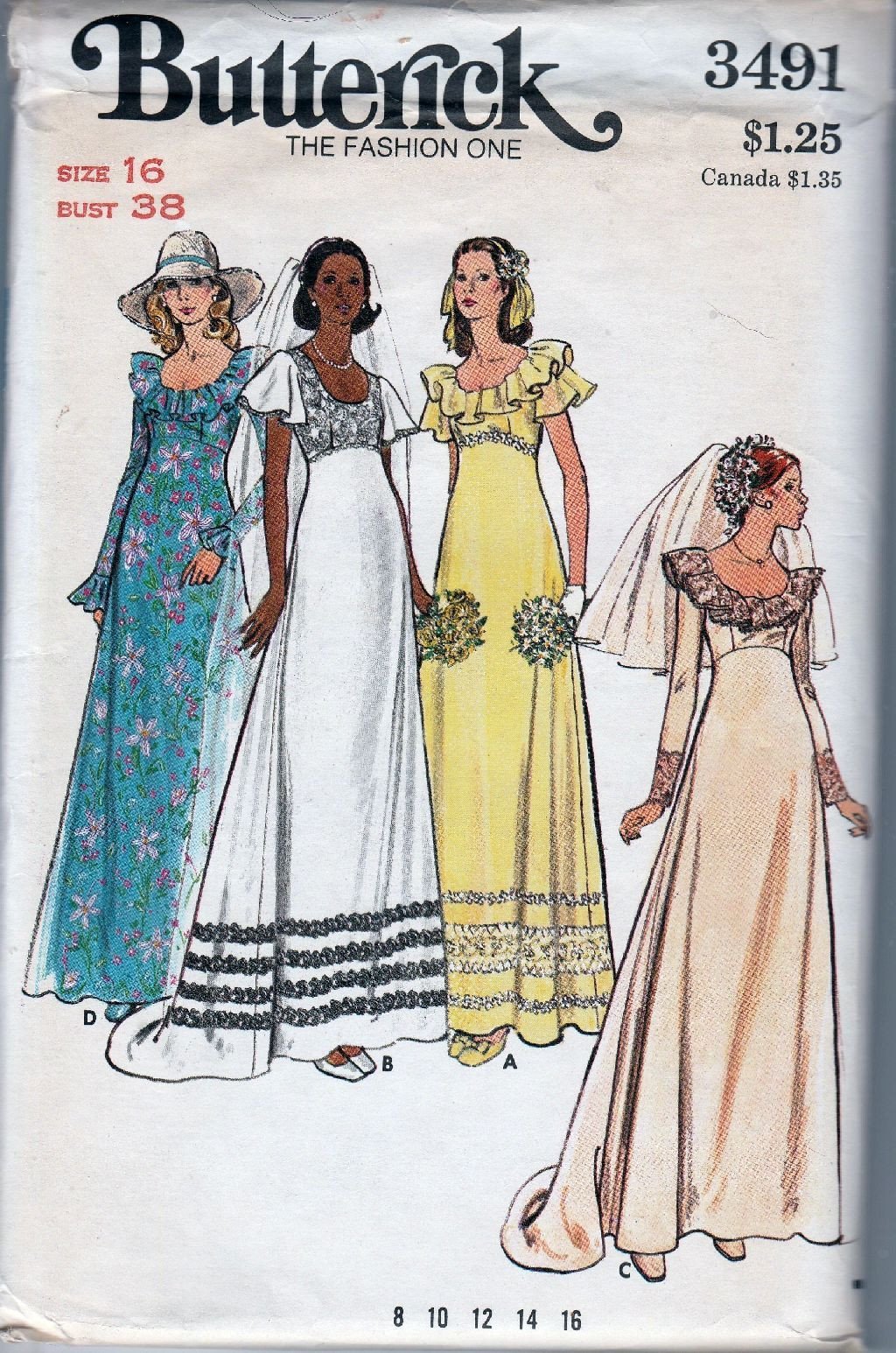 Vintage 1970's Butterick 3491 Ladies Wedding Dress & Bridesmaid Gown Sewing Pattern - DIY Bridal Gown for Weddings, Prom & Special Occasions