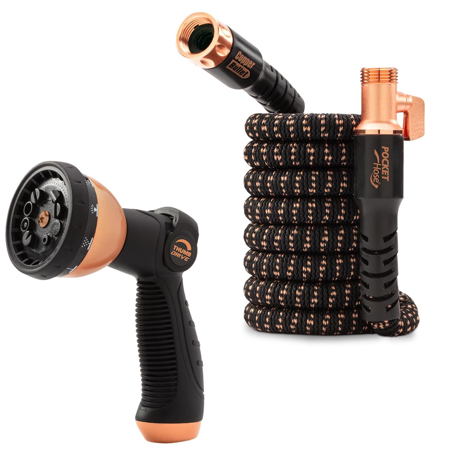 Expandable Garden Hose 25 FT - Copper Bullet Pocket Hose with 10-Pattern Spray Nozzle, AS-SEEN-ON-TV, 650psi, 3/4 Inch, Lead-Free, Ultra-Lightweight, No-Kink Design - Perfect for Watering Plants, Washing Cars, and Outdoor Cleaning