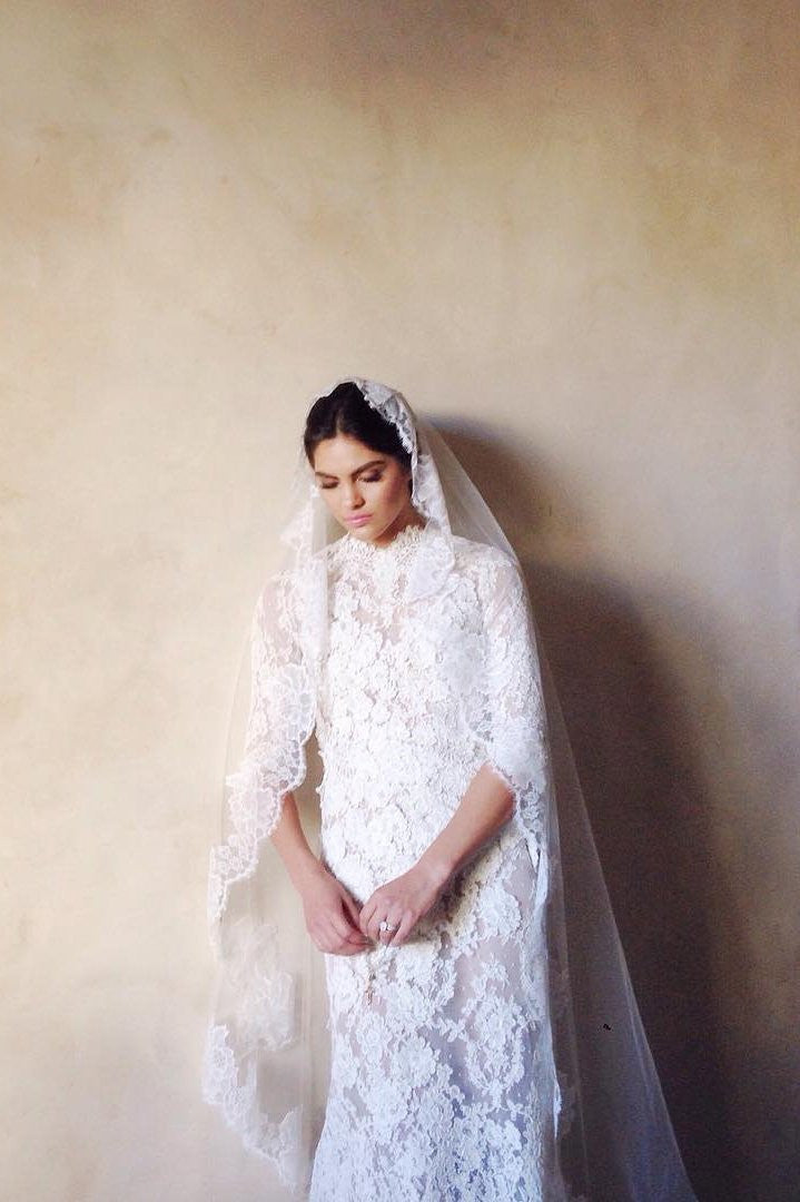 Roseline Mantilla Cathedral French Lace Veil - Ivory & Off White Wedding Veil for Brides | Perfect for Church, Cathedral & Formal Wedding Ceremonies