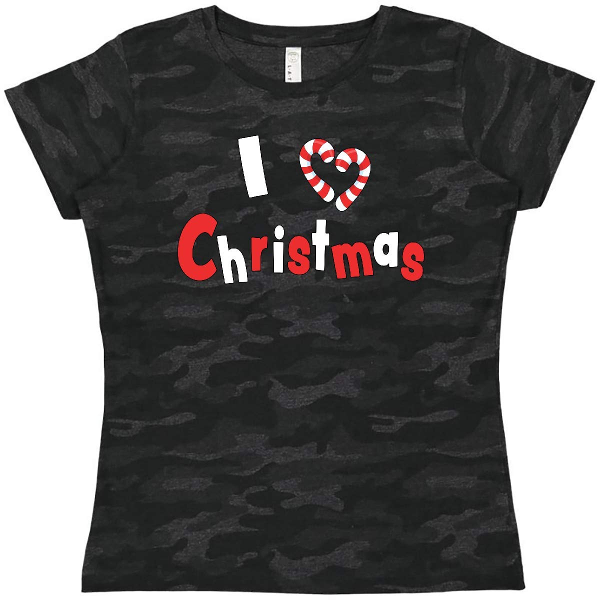 Inktastic I Love Christmas - Candy Cane Heart Women's T-Shirt | Holiday Gift, Festive Apparel for Christmas Party & Family Gathering
