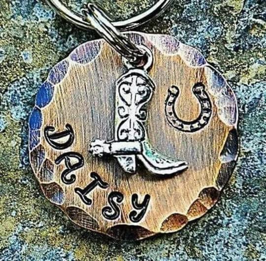 Personalized Cowboy Pet ID Tag - Western Style Dog & Cat Tag with Hand Stamped Design (1 Inch) - Perfect for Pets, Ranch Animals & Western-Themed Accessories