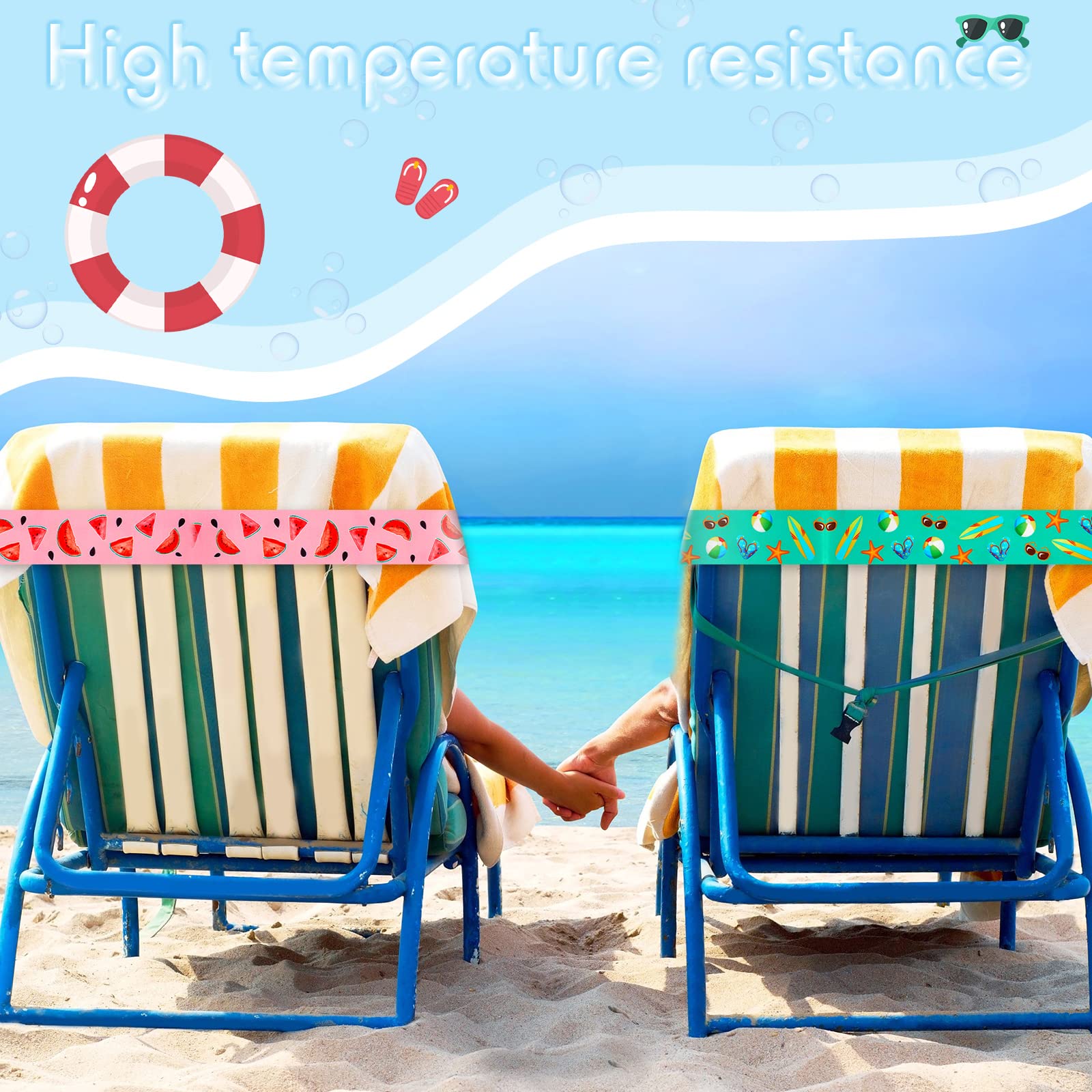 8 Pack Large Elastic Towel Bands for Beach Chairs - 15.75