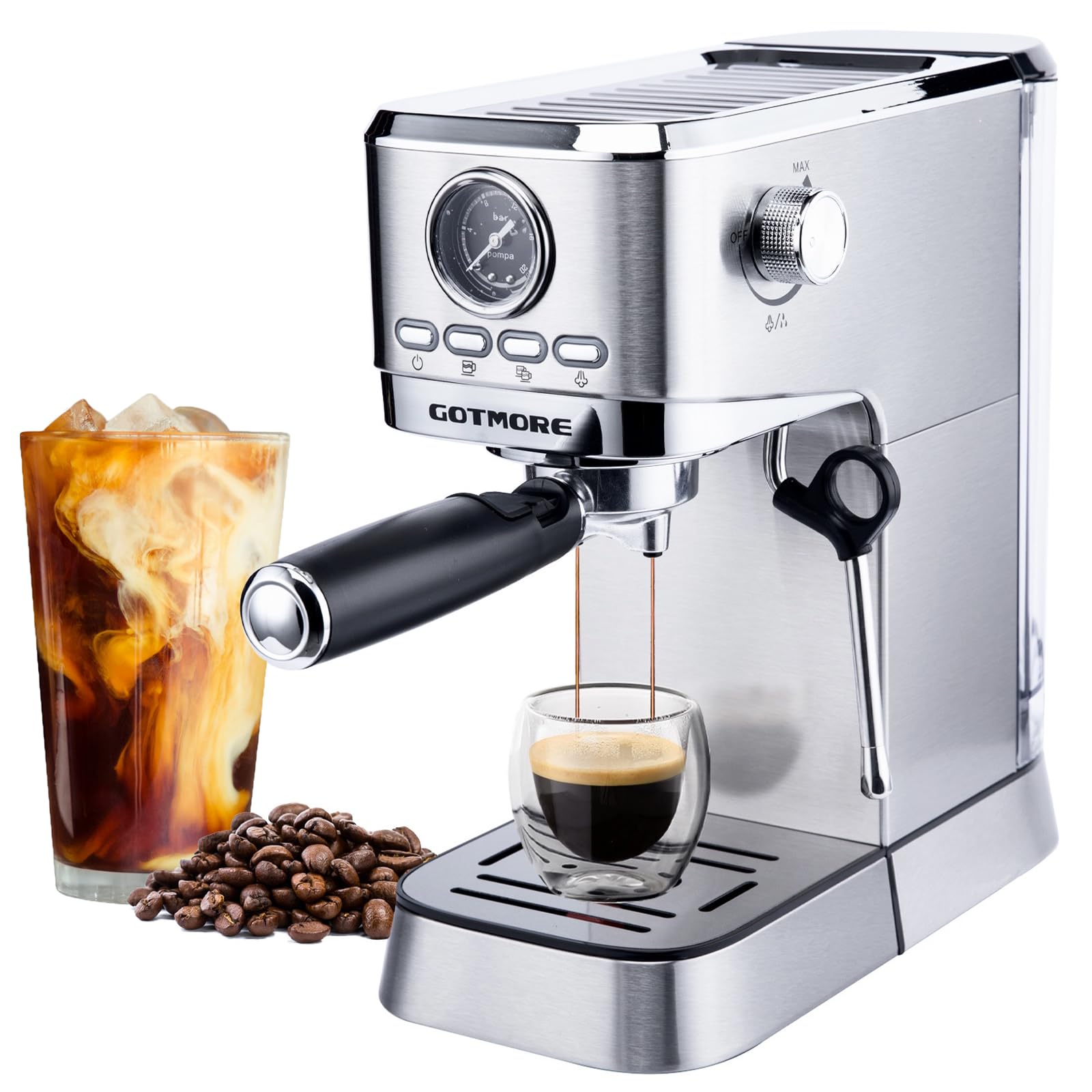 Premium Compact Espresso Coffee Maker with Milk Frother - 33oz Removable Water Tank for Home Baristas - Perfect for Lattes, Cappuccinos & Americanos - Ideal Gift for Coffee Lovers (Home Use, Office, Cafes & Small Spaces)