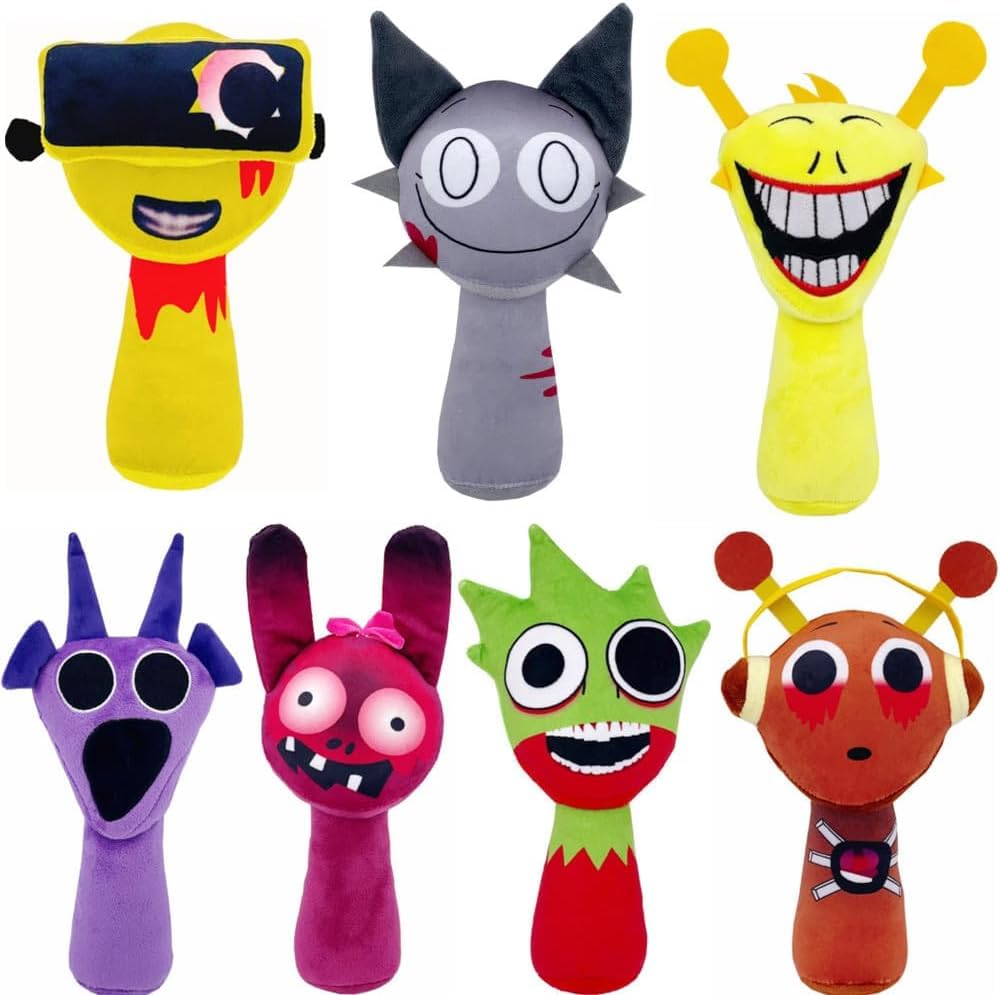 7PCS Sprunki Game Plush Toys - Soft Stuffed Animal Pillow Dolls for Kids & Adults - Perfect Christmas & Birthday Gifts for Gaming Fans, Home Decor, and Cute Bedroom Accessories