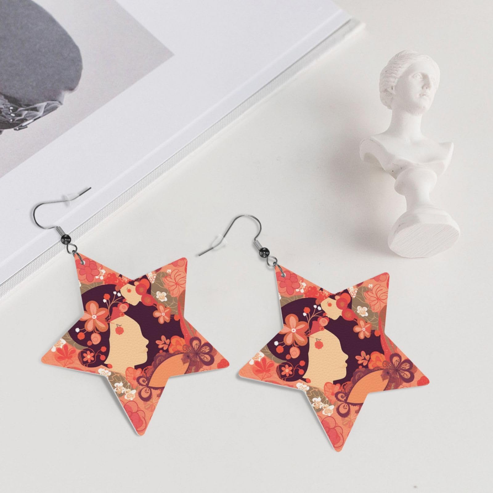 Fashionable Leather Star Earrings for Women - Daisy & Frame Dangle Earrings - Perfect Valentine's Day & Anniversary Jewelry Gift - Great for Date Nights & Special Occasions