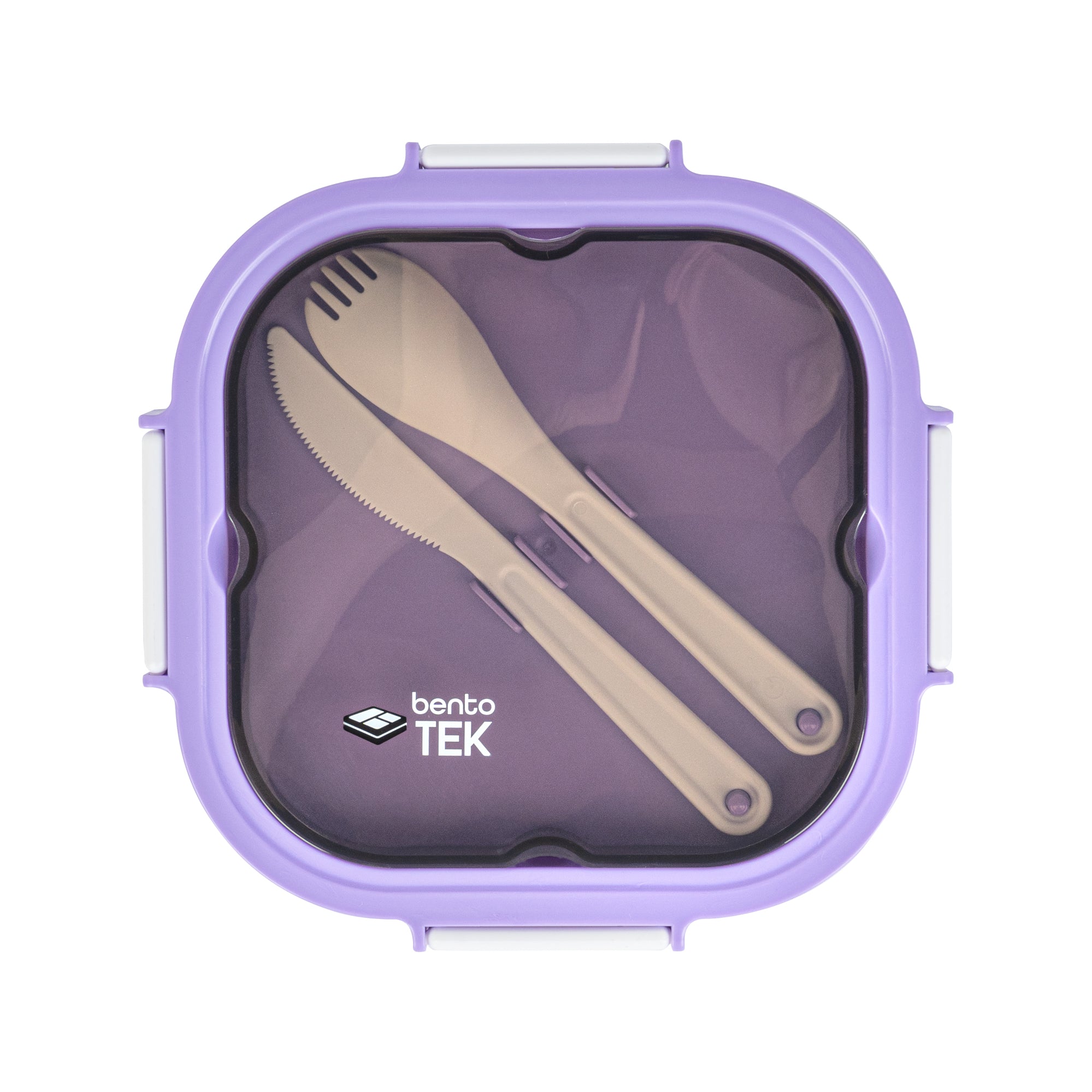 Bento Tek 58 oz Purple & White BPA-Free Lunch Box - Microwave Safe, Includes Fork & Knife (7.25