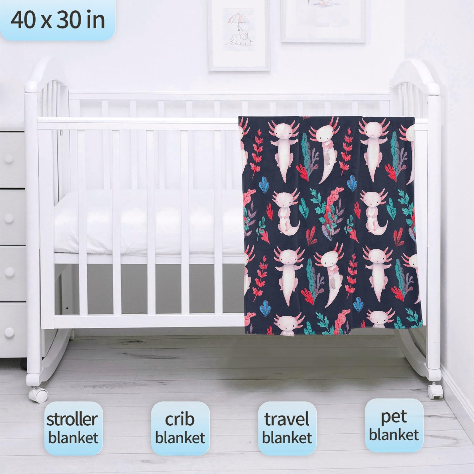Super Soft Pink Axolotl Plush Blanket - 40x30 Inch Cuddly Throw for Baby Girls, Bed, Couch & Sofa - Perfect Gift for Kids & Axolotl Lovers (Avalokitesvara Inspired Design) | Great for Nursery, Lounging & Cozy Movie Nights