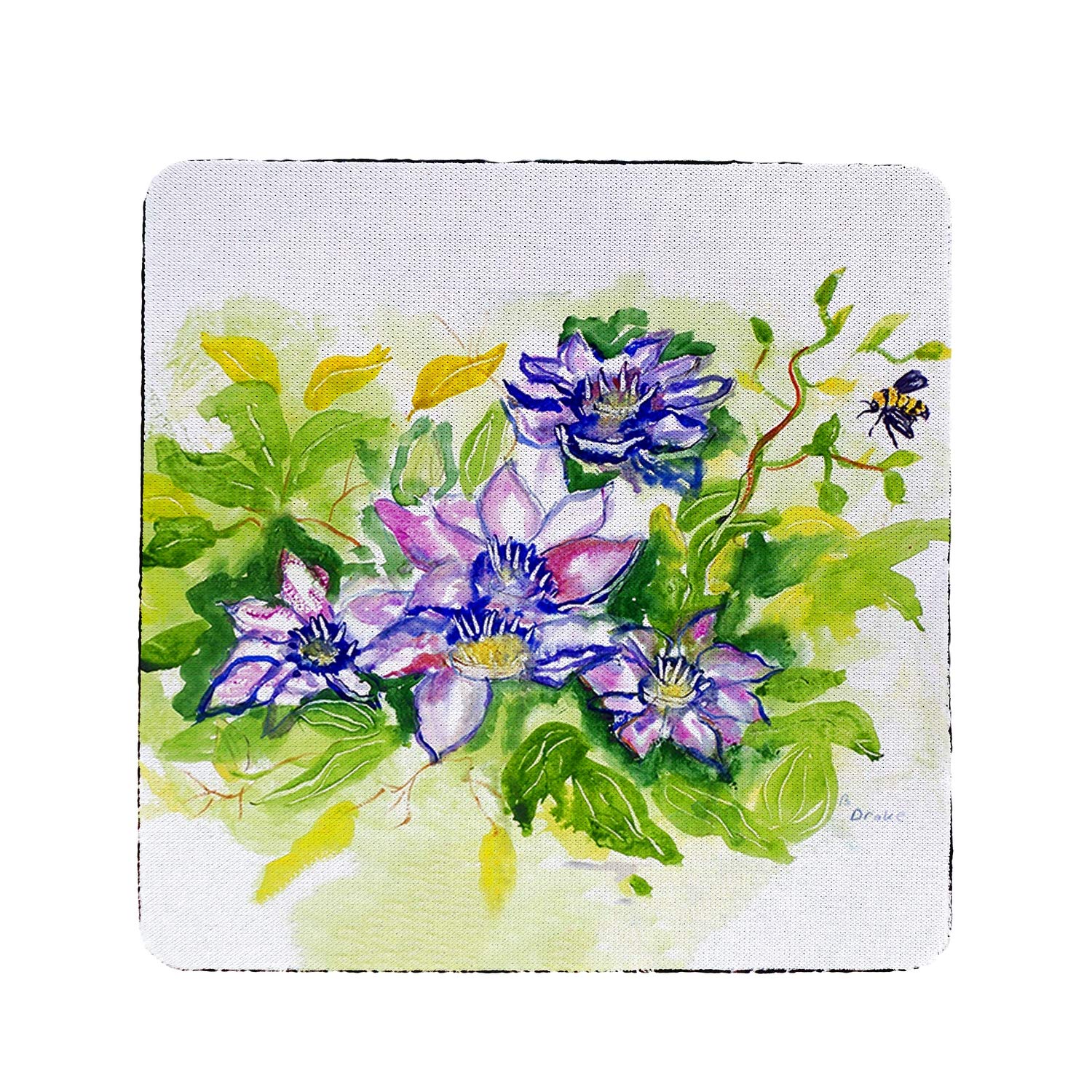 Betsy Drake Clematis Coaster Set of 4 - Elegant Floral Design Absorbent Ceramic Coasters for Coffee Table, Dining Table & Home Decor - Perfect for Protecting Surfaces from Hot & Cold Drinks