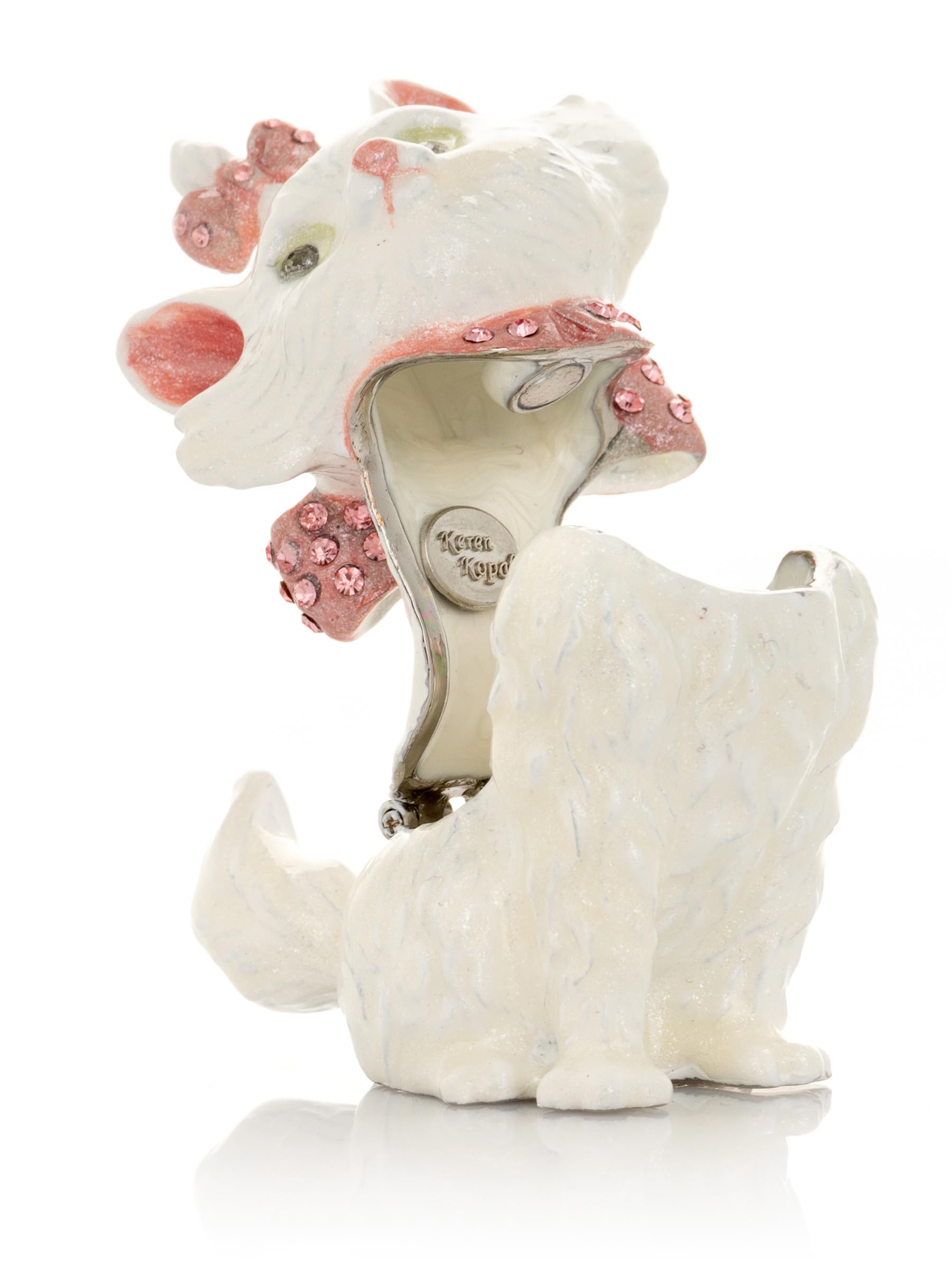 White & Pink Enamel Painted Faberge Style Cat Jewelry Trinket Box - Perfect for Home Decor, Gift Giving & Jewelry Storage