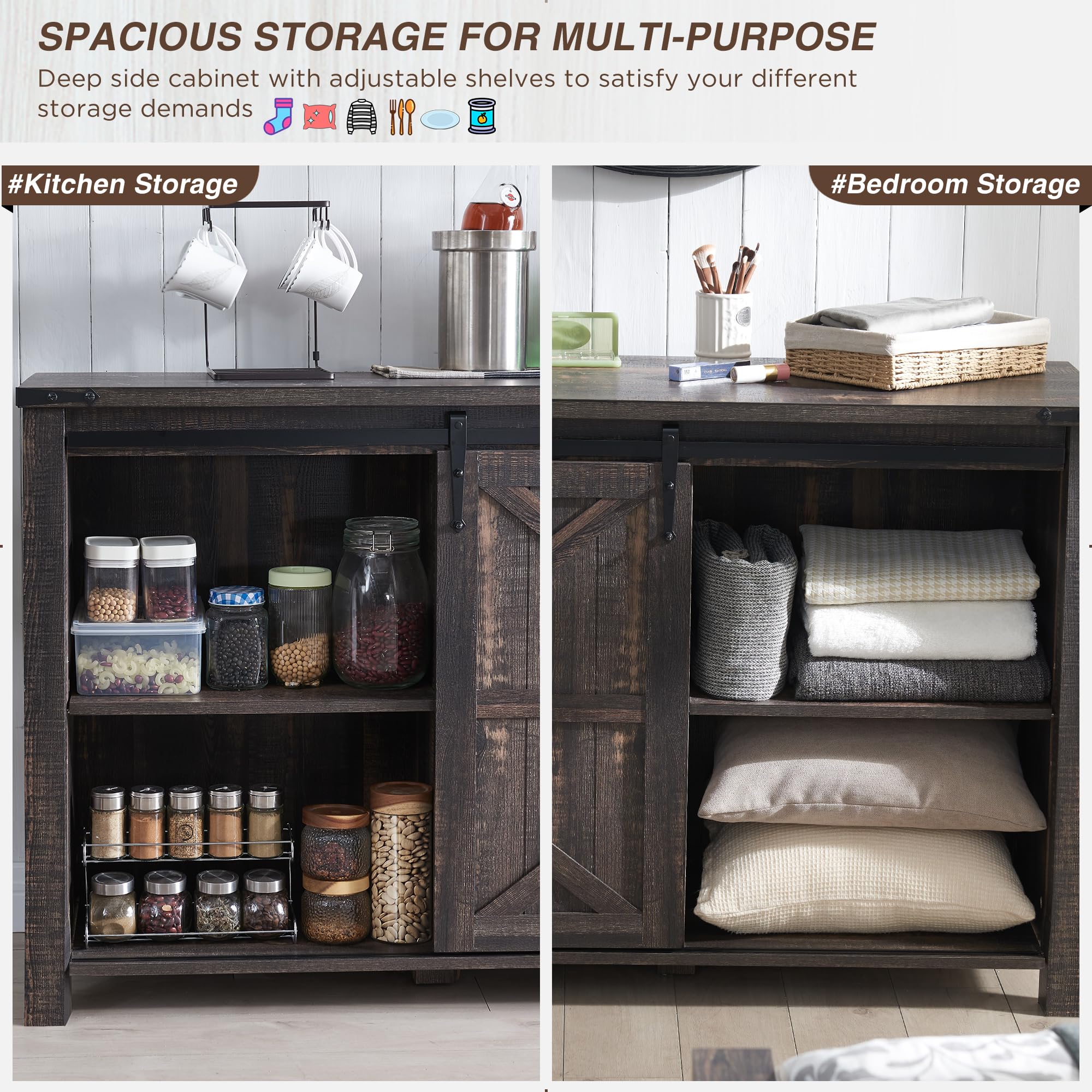 Farmhouse Sideboard Buffet Cabinet with Storage - 60