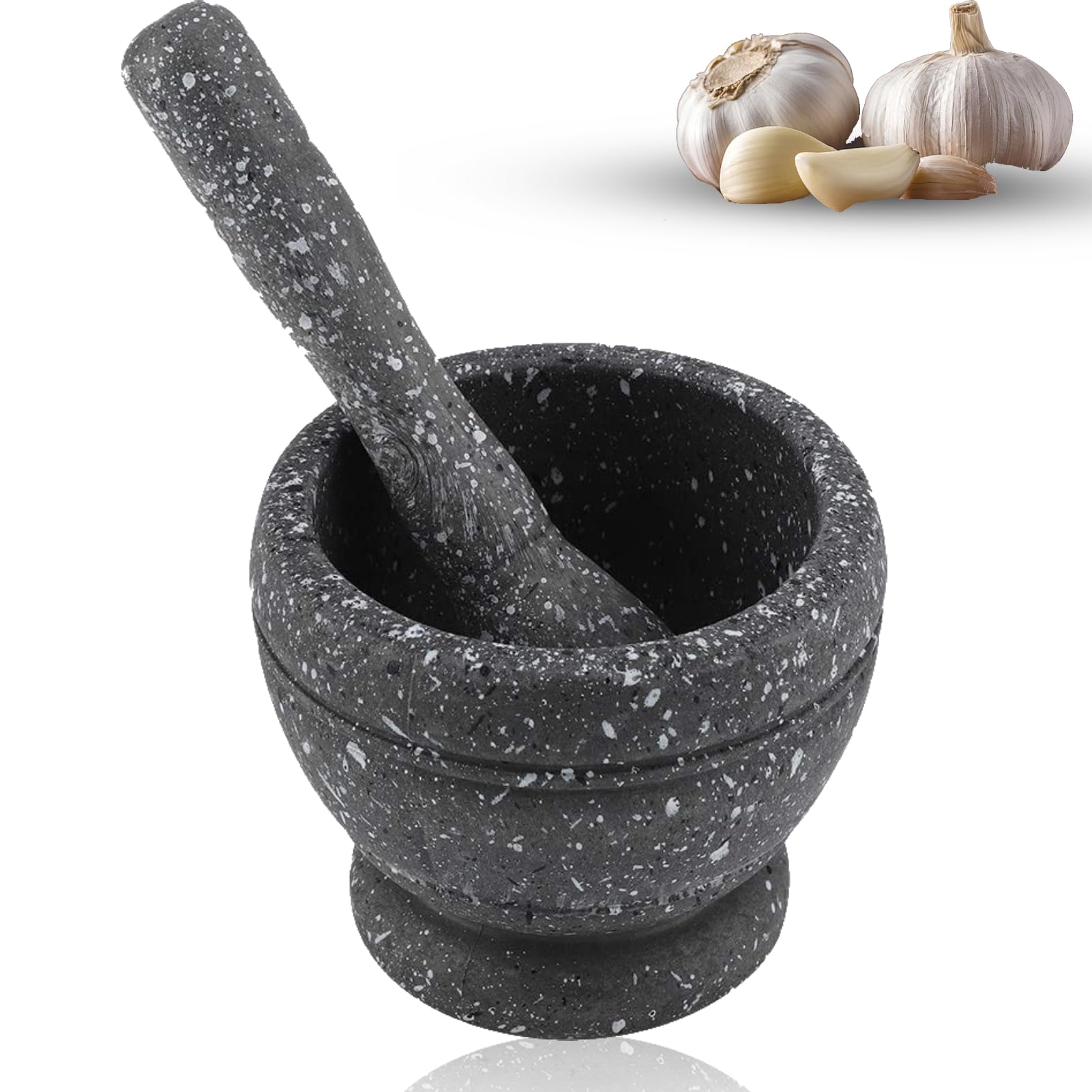 Premium Granite Mortar and Pestle Set - 4 Inch Kitchen Grinder Bowl for Crushing Spices, Herbs, Garlic & Ginger - Perfect for Seasoning, Guacamole & Pesto Making - Natural Stone Manual Spice Crusher for Home Cooking & Meal Prep