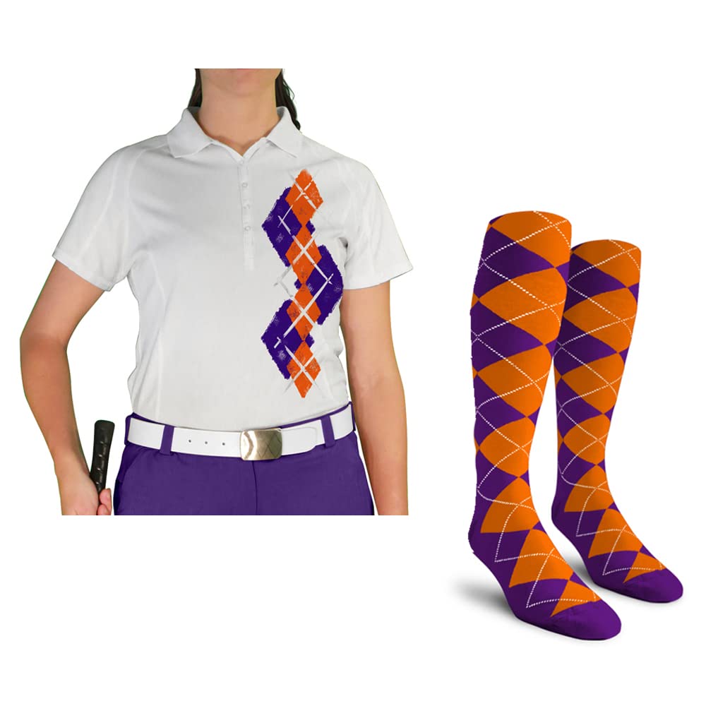 Dry Fit Short Sleeve Graphic Golf Polo Shirt with Socks for Women - Argyle Paradise (Sizes 5A-5Z) | Moisture Wicking Performance Top for Golf, Tennis & Casual Wear