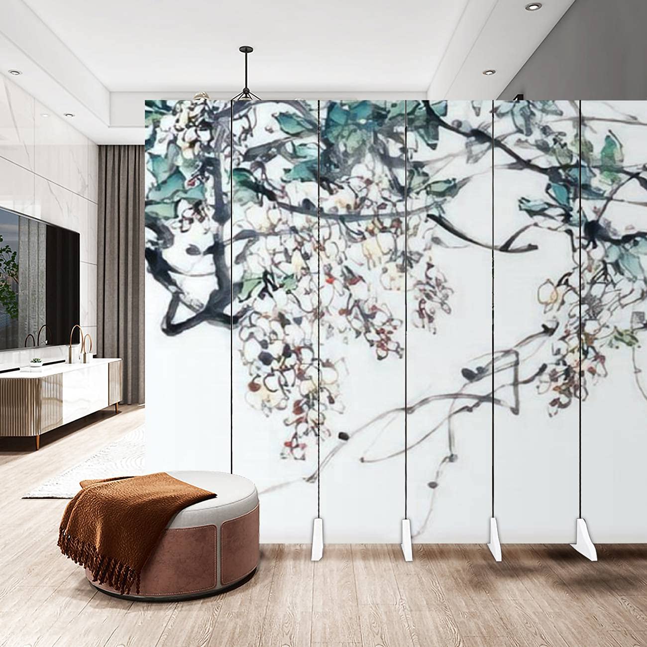6-Panel Canvas Room Divider with Traditional Chinese Flower Painting - Folding Privacy Screen for Home, Office & Event Space | Decorative Room Separator & Wall Partition