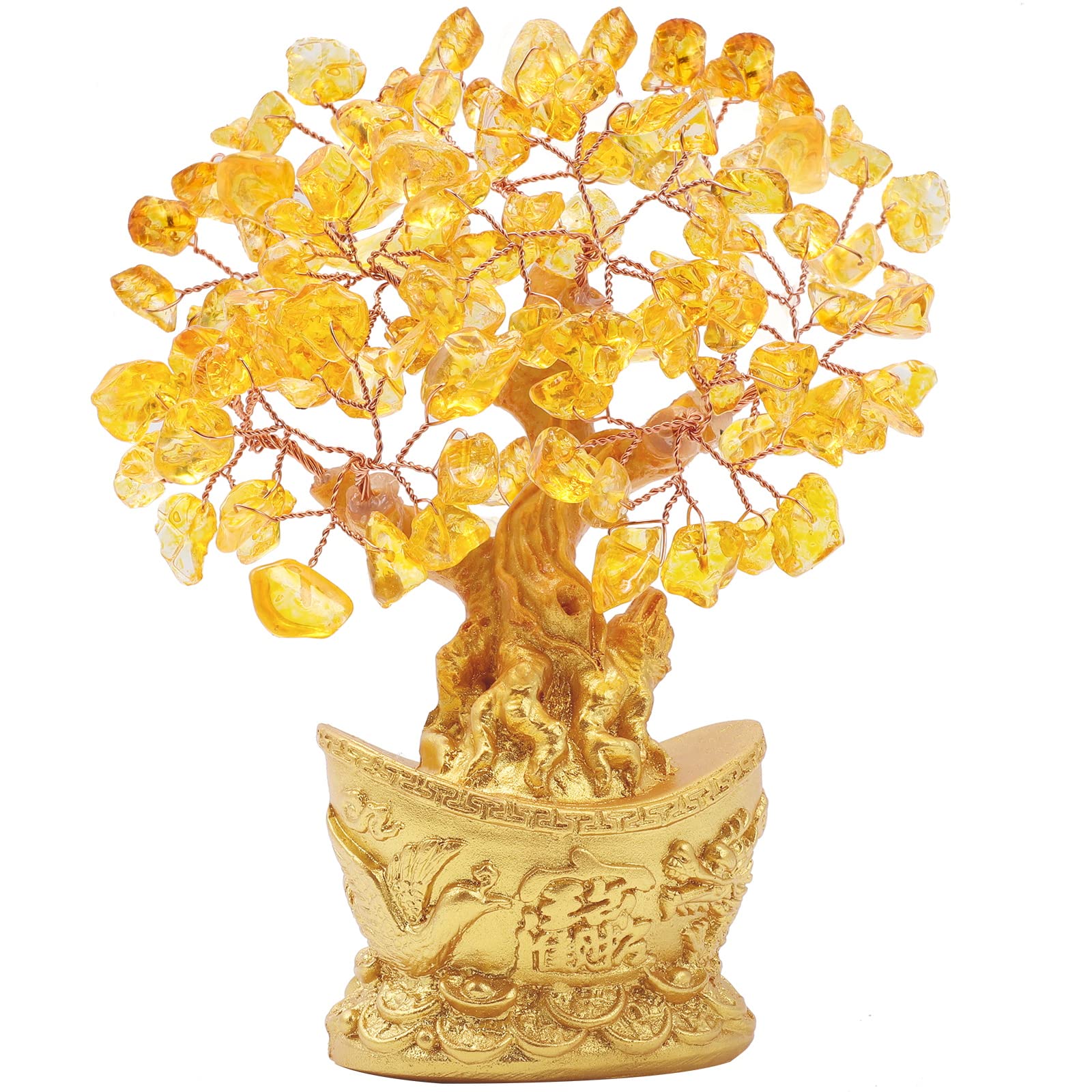 Bwinka Feng Shui Money Tree - Golden Ingot Crystal Wealth Tree for Office & Home Decor, Attract Prosperity & Good Luck | Perfect Desk Ornament for Workplace, Living Room & Gift Giving