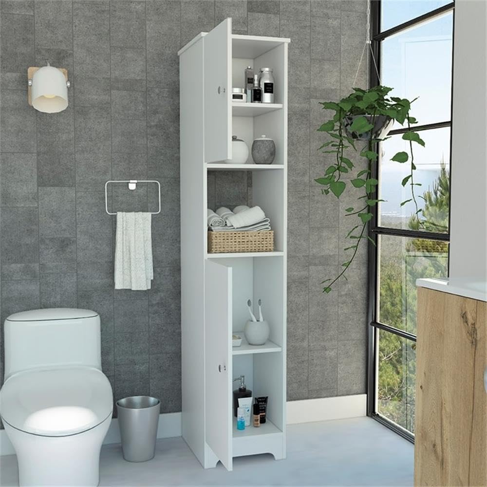 BOWERY HILL 67 Inch White Linen Cabinet - Modern Storage Solution for Bedroom, Bathroom, or Entryway Organization